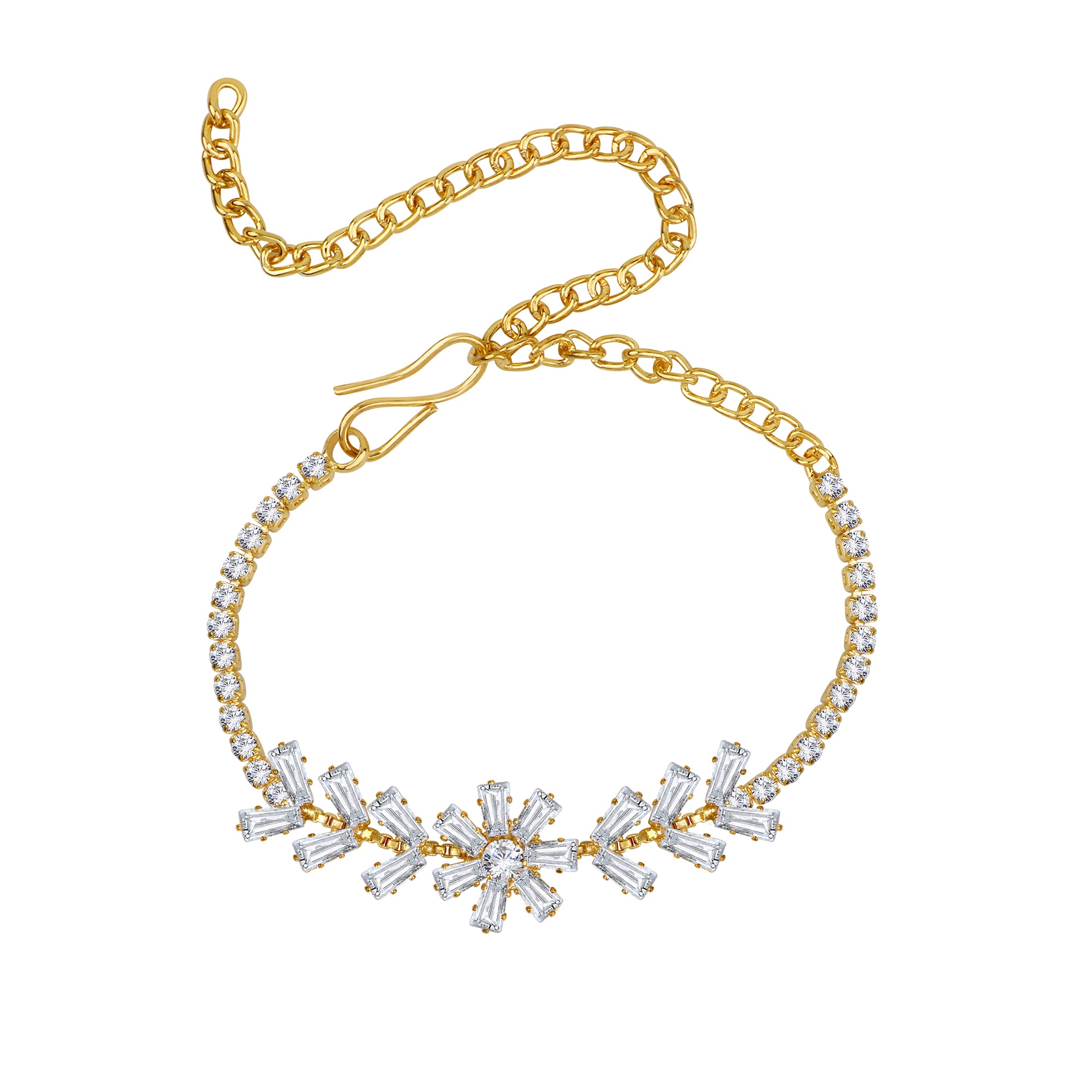 Classic Floral Studded American Daimonds Adjustable Bracelet