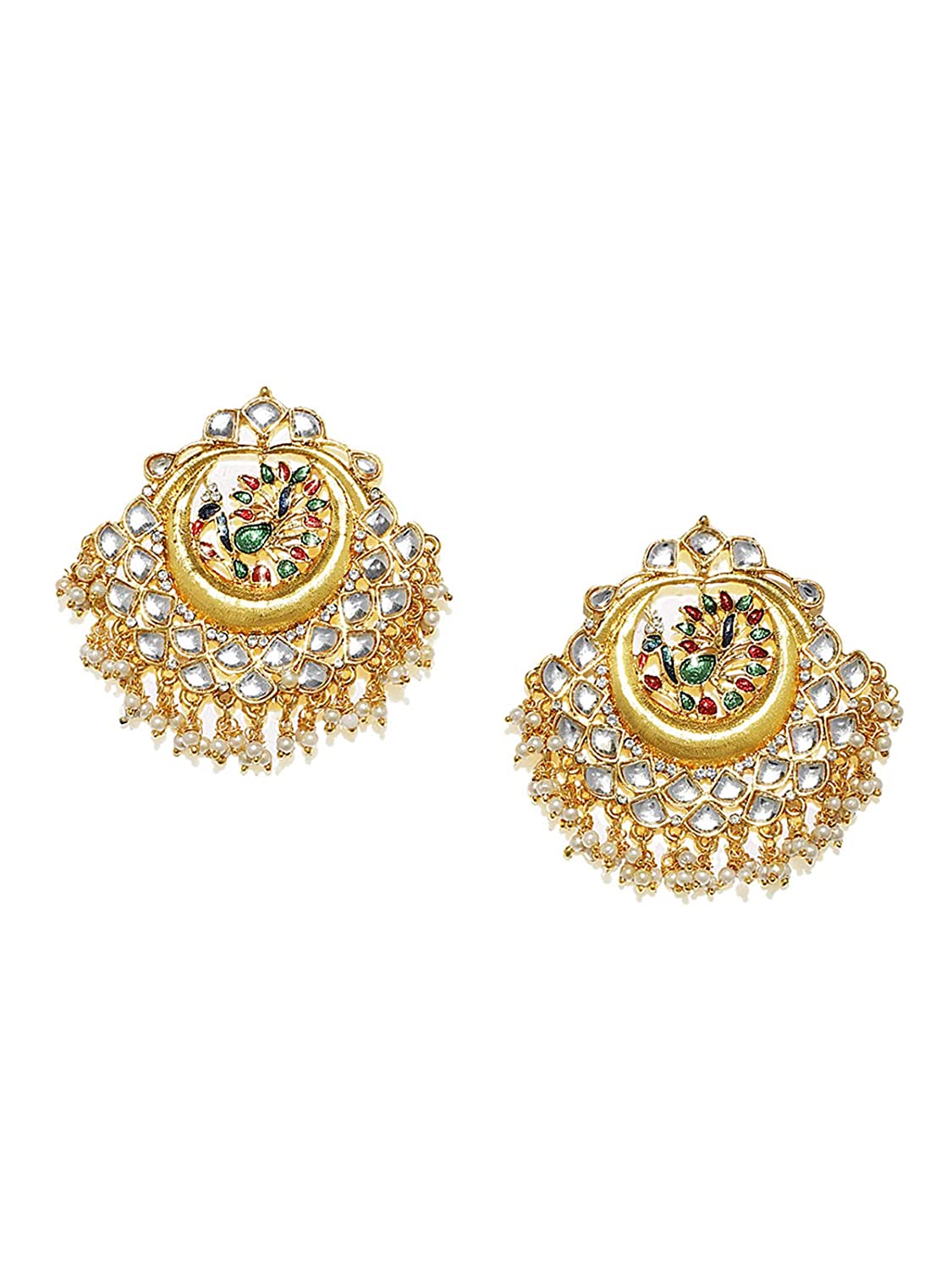 Gold Plated Kundan Peacock Shaped Dangle Earrings