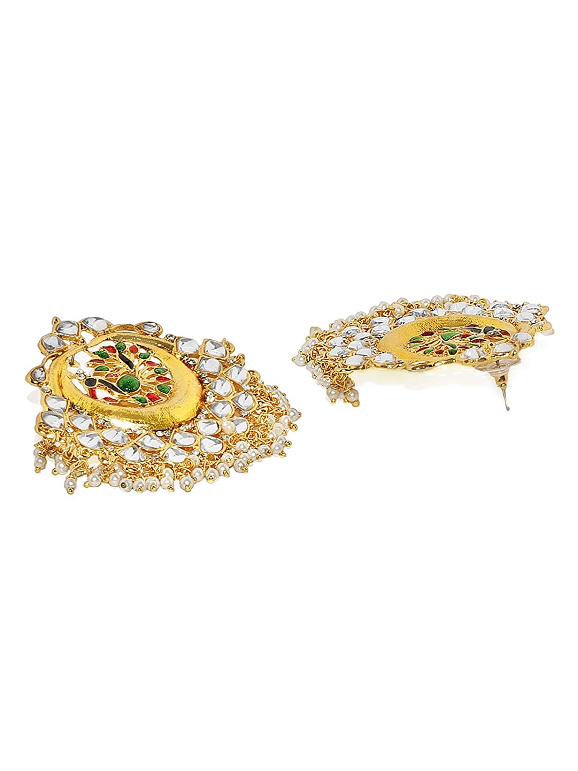 Gold Plated Kundan Peacock Shaped Dangle Earrings