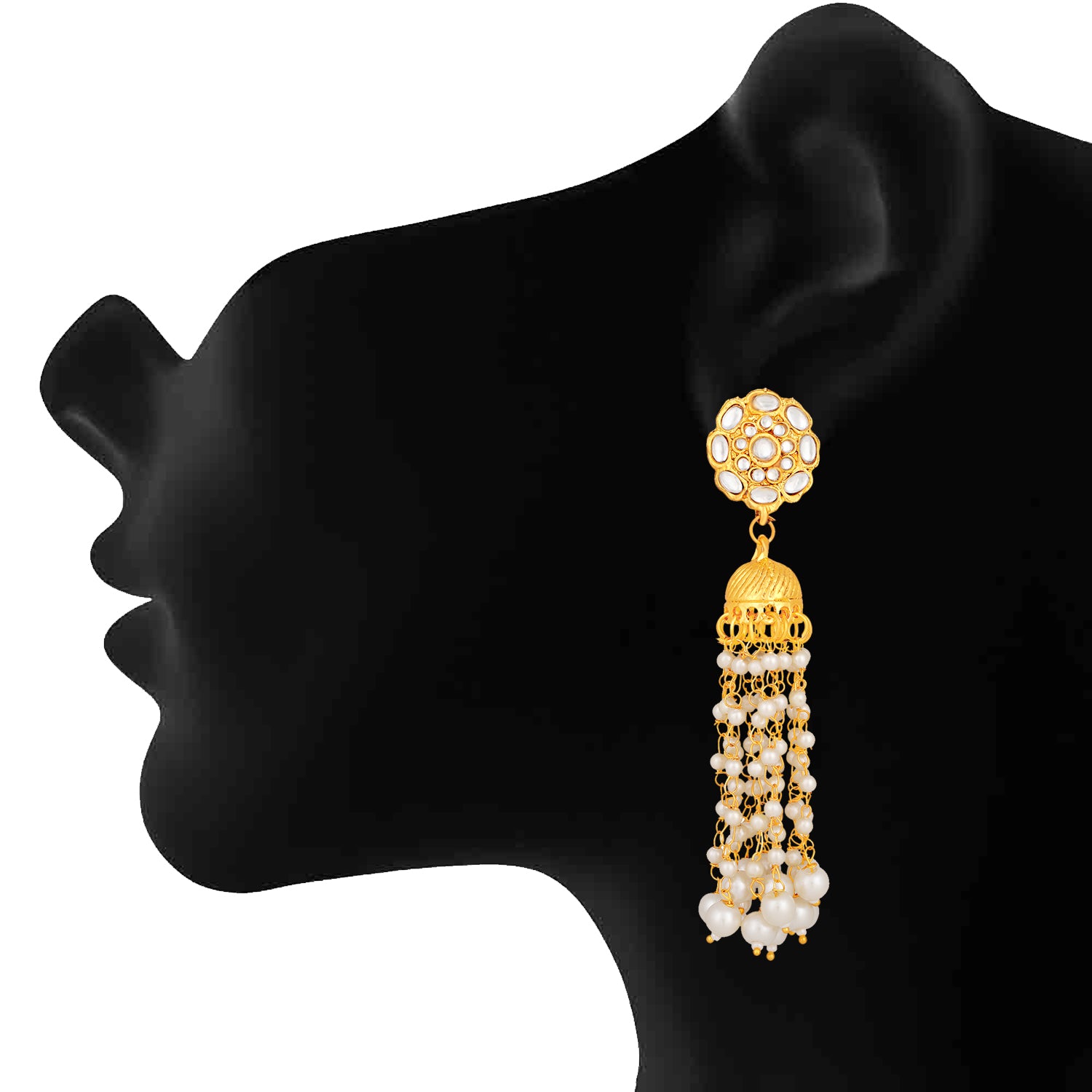 Gold Plated Kundan Tassel Dangle Earrings