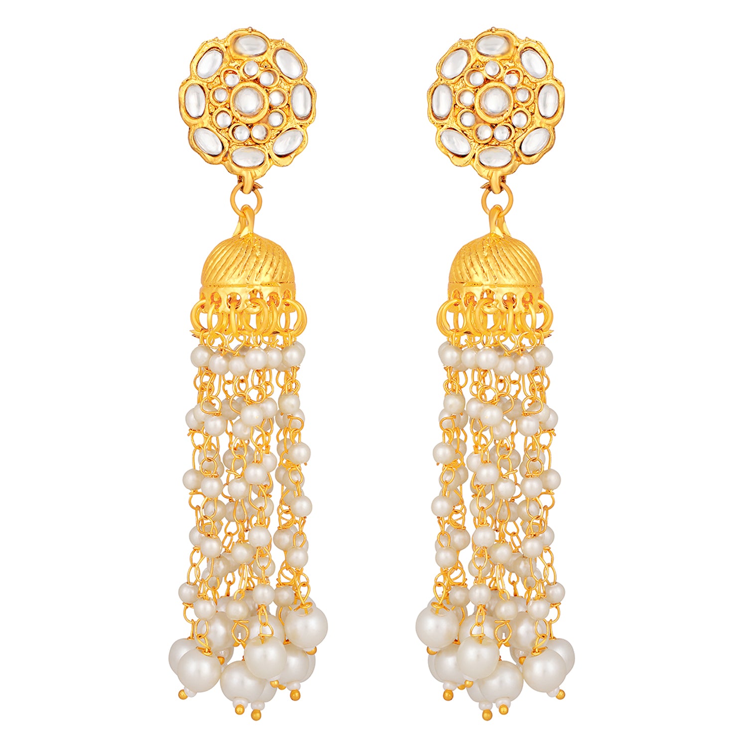 Gold Plated Kundan Tassel Dangle Earrings