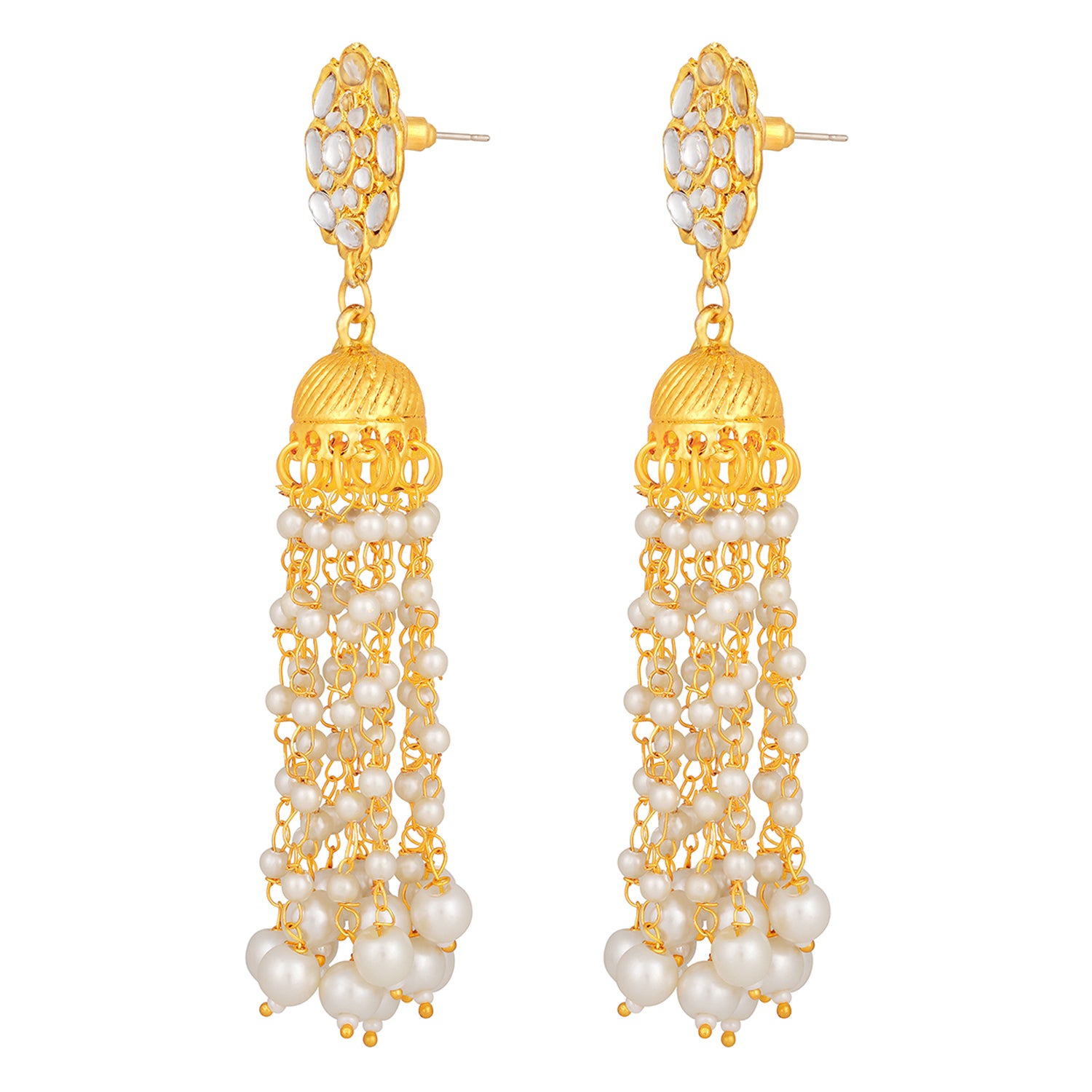 Gold Plated Kundan Tassel Dangle Earrings