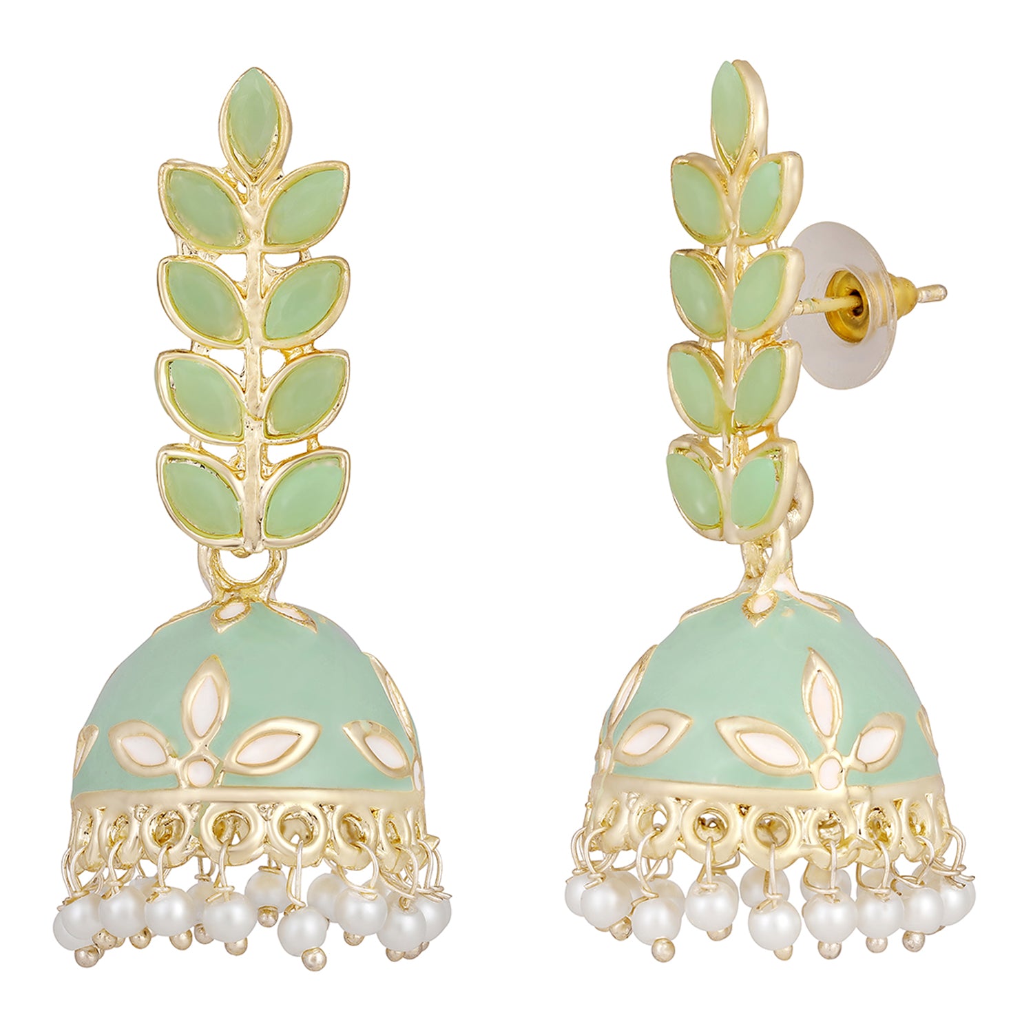 Gold Plated Meenakari Work Green Kundan Earrings