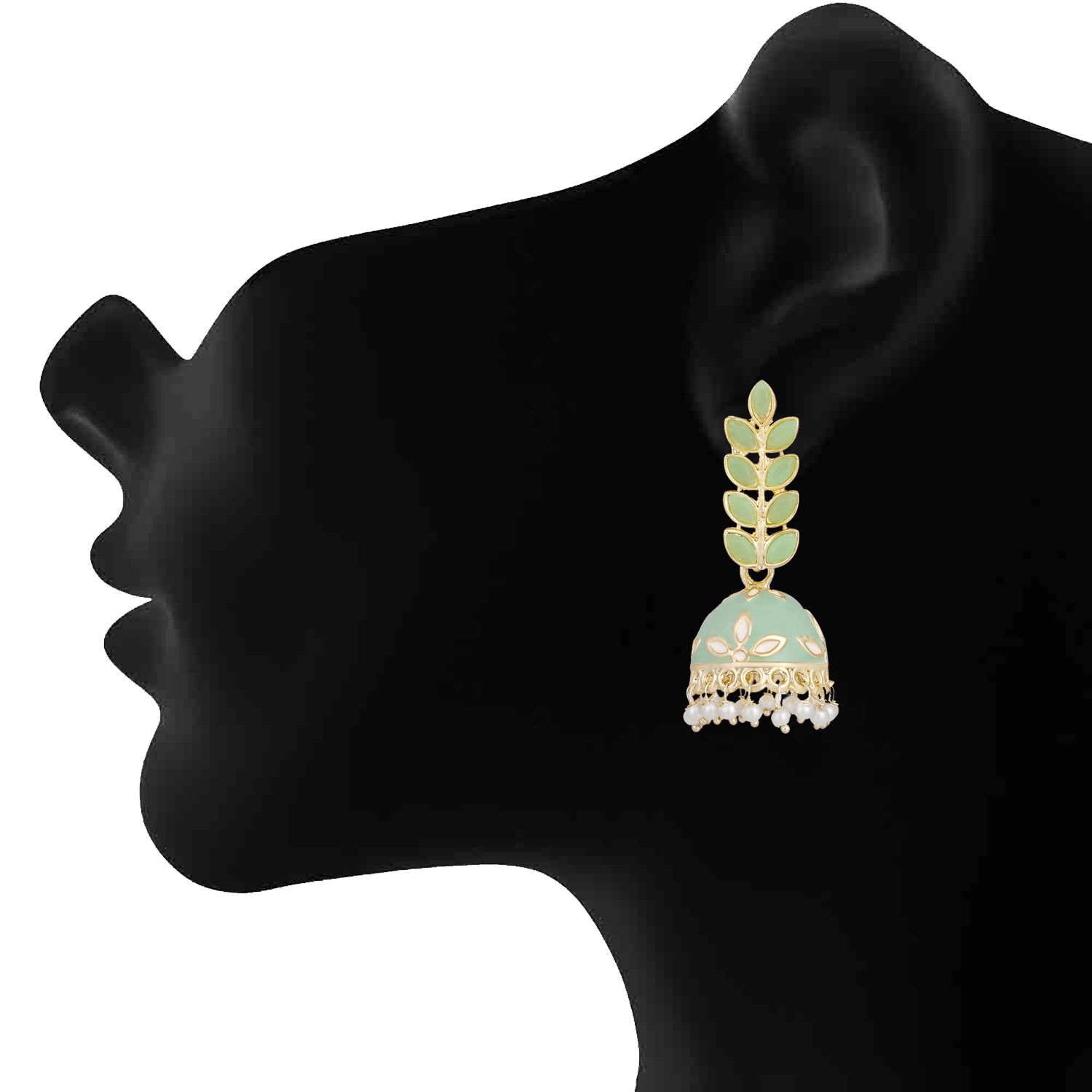 Gold Plated Meenakari Work Green Kundan Earrings