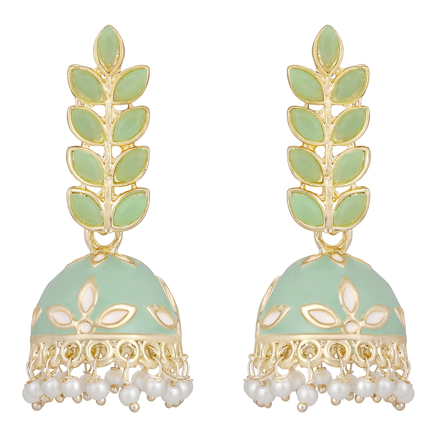 Gold Plated Meenakari Work Green Kundan Earrings
