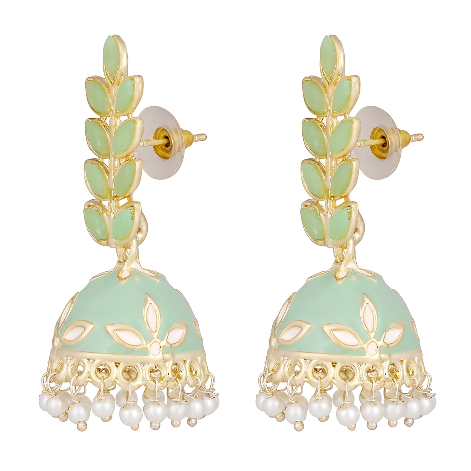Gold Plated Meenakari Work Green Kundan Earrings