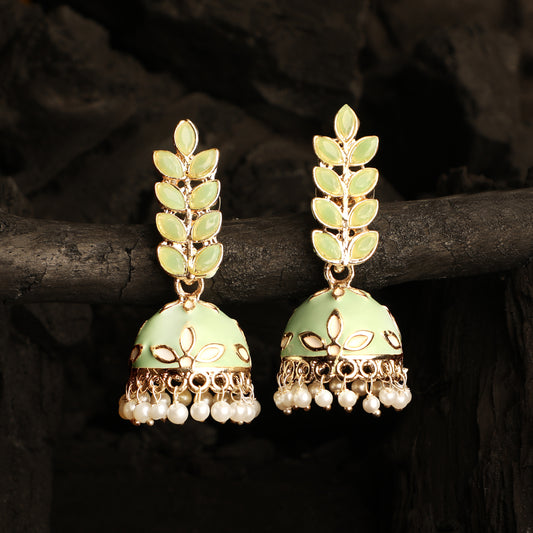 Gold Plated Meenakari Work Green Kundan Earrings
