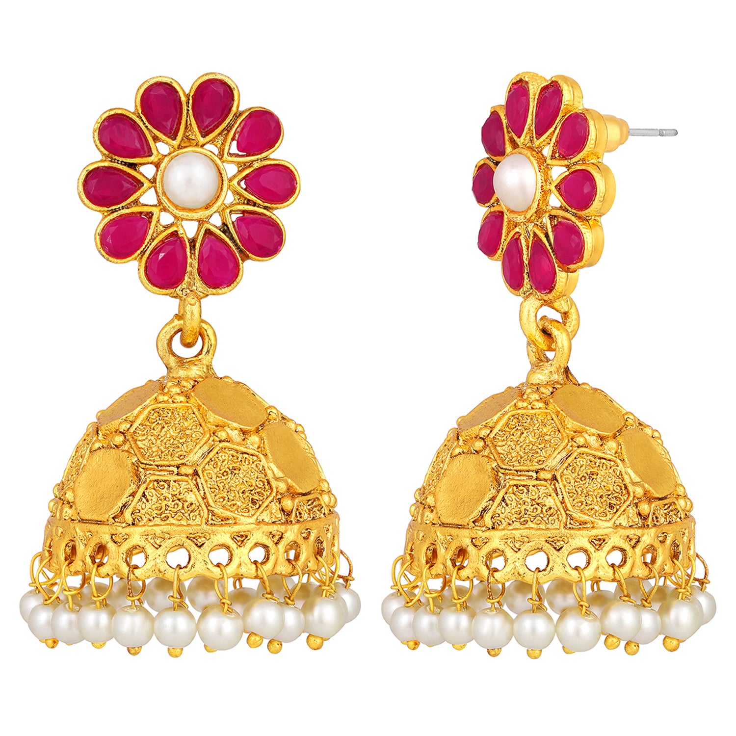 Gold Plated Floral Kundan Jhumki Earrings