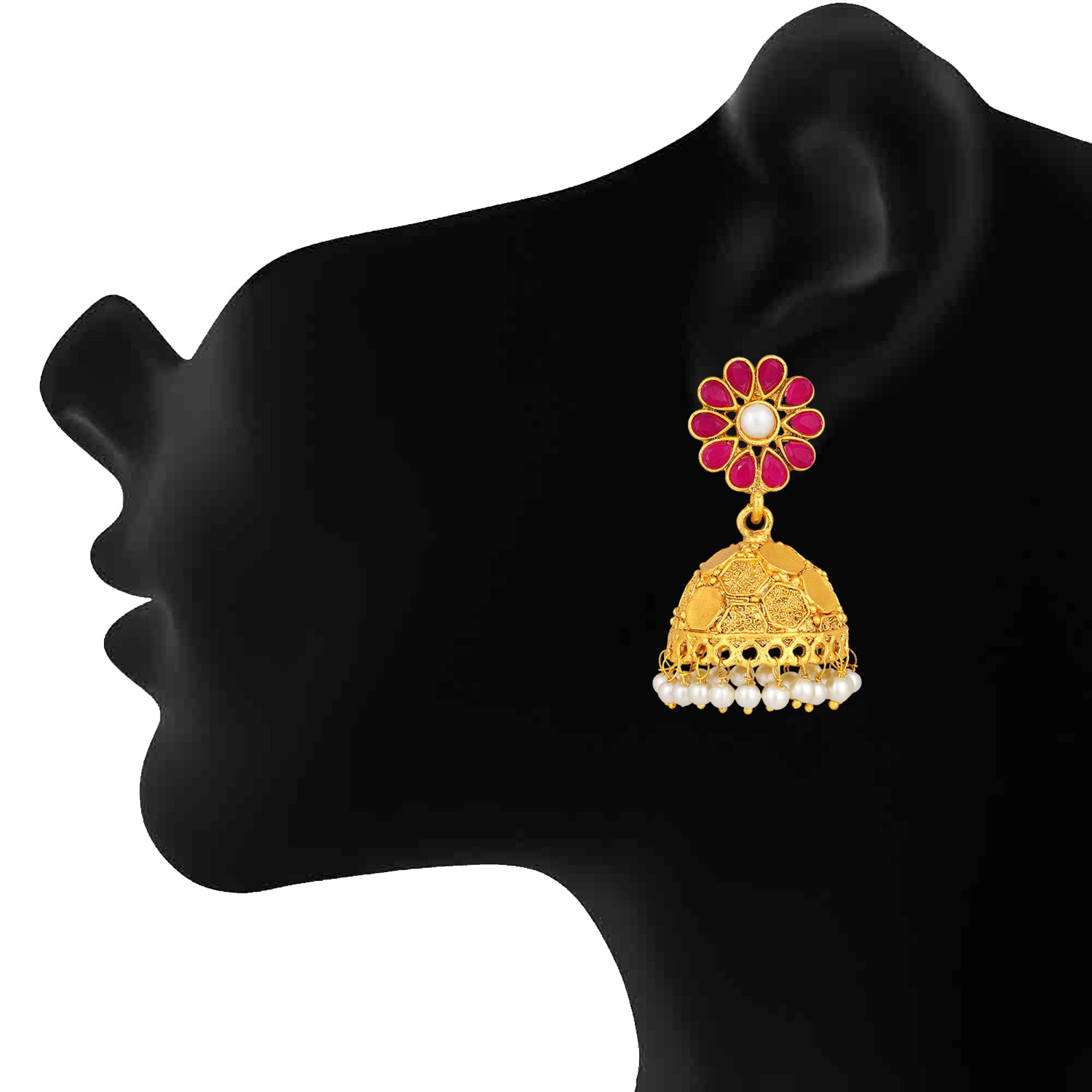 Gold Plated Floral Kundan Jhumki Earrings