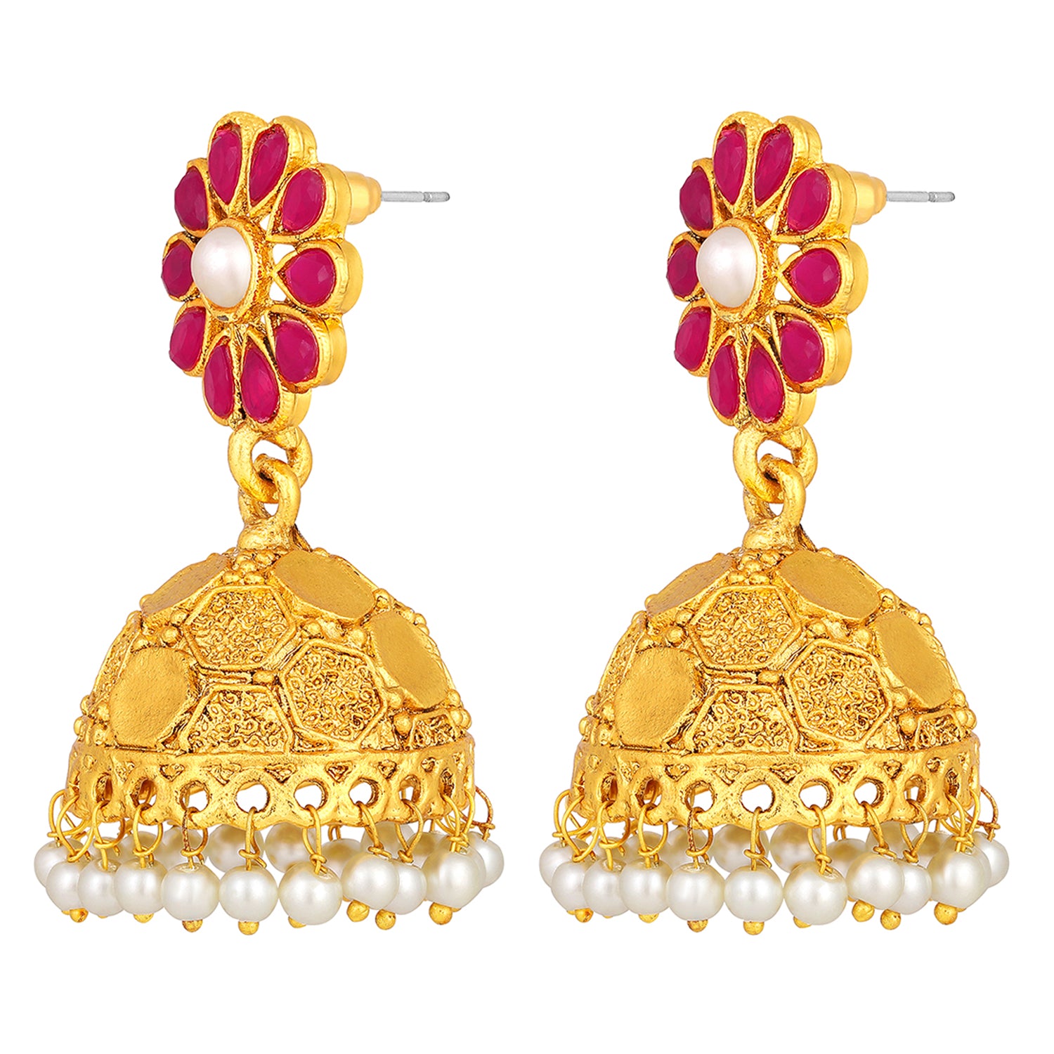 Gold Plated Floral Kundan Jhumki Earrings