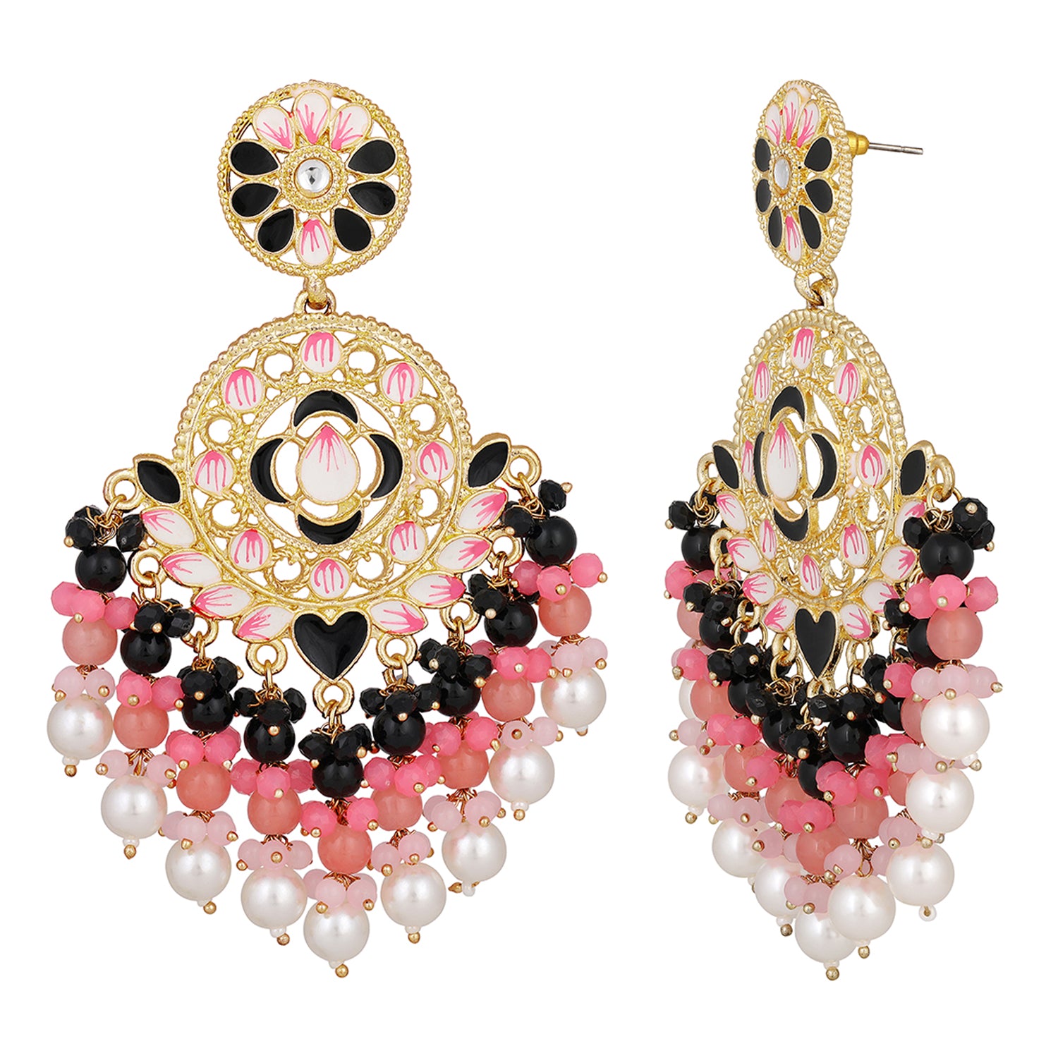 Gold Plated Meenakari Work Floral Earrings