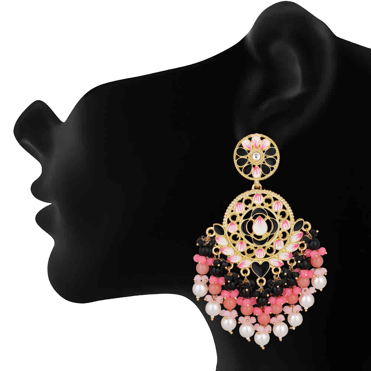 Gold Plated Meenakari Work Floral Earrings