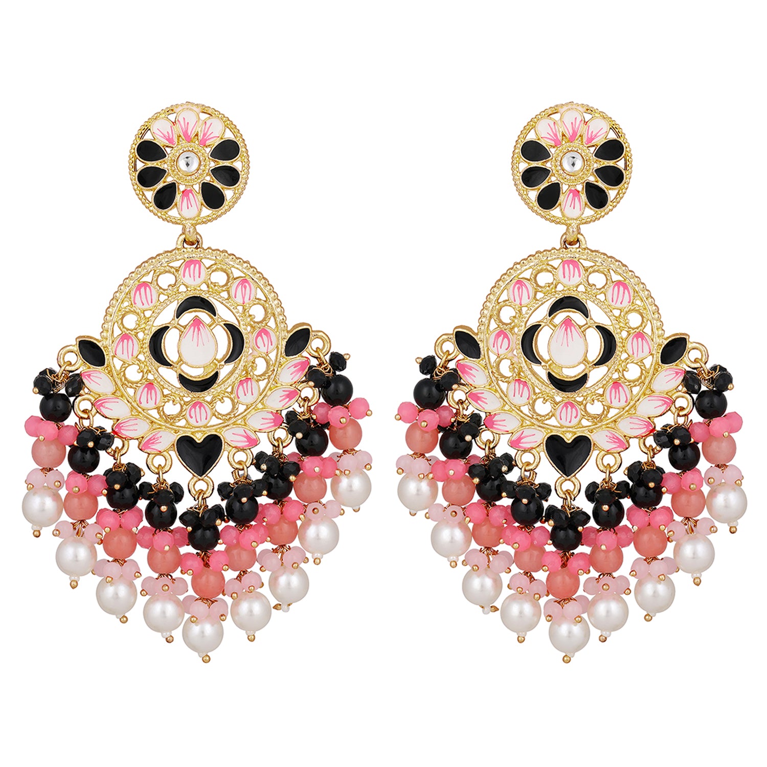 Gold Plated Meenakari Work Floral Earrings