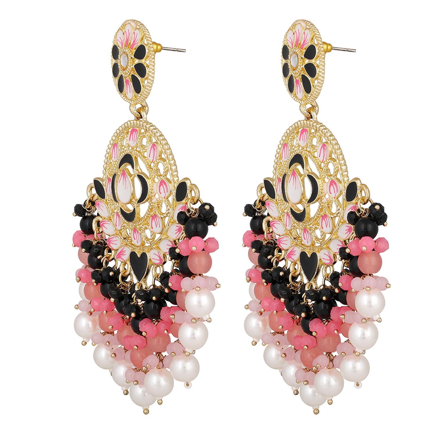 Gold Plated Meenakari Work Floral Earrings