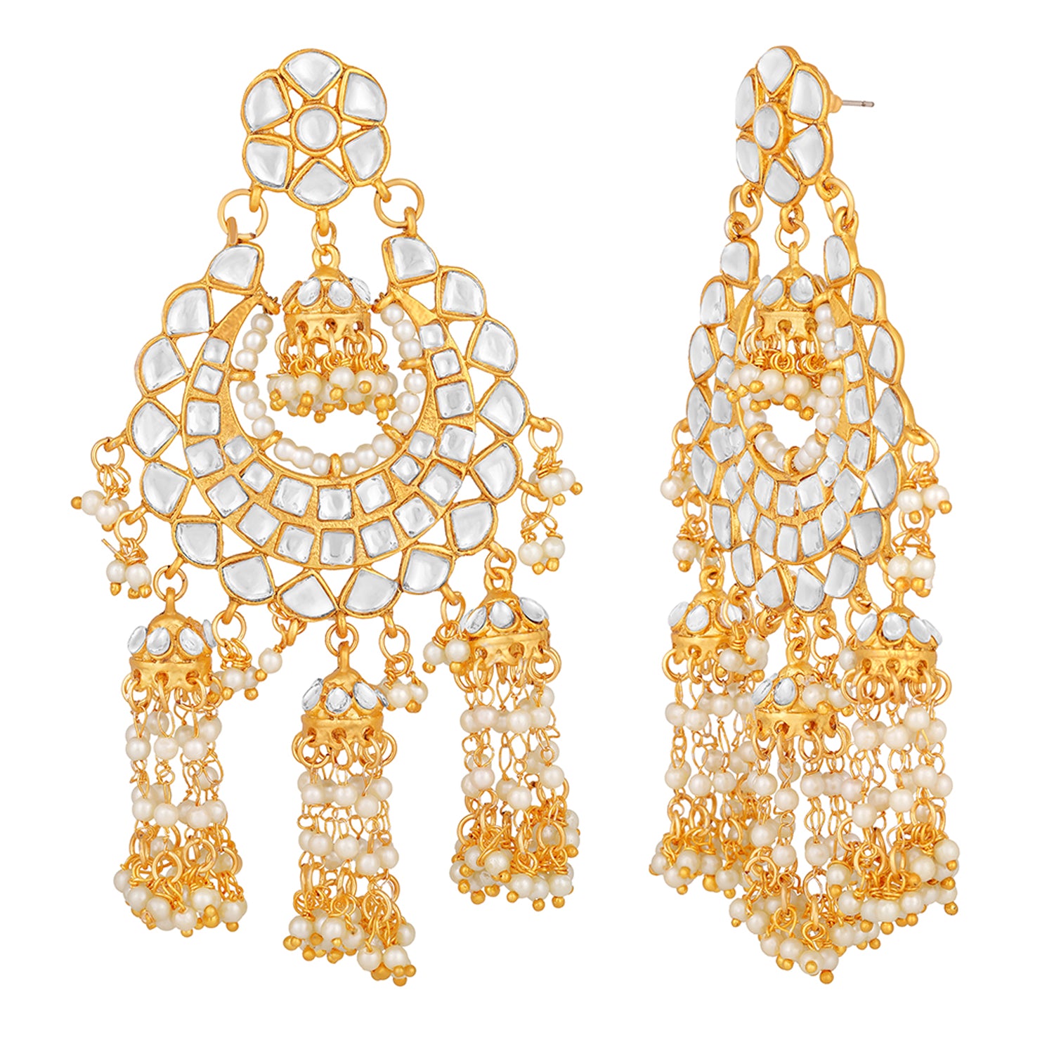Gold Plated Kundan Dangle Jhumki Earrings