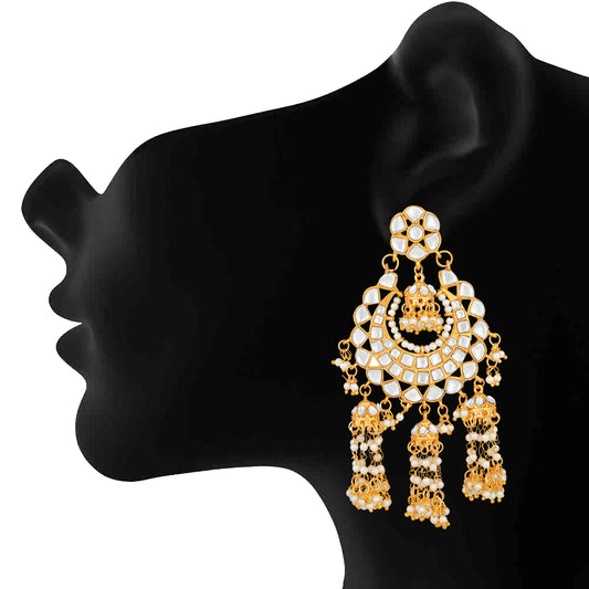 Gold Plated Kundan Dangle Jhumki Earrings