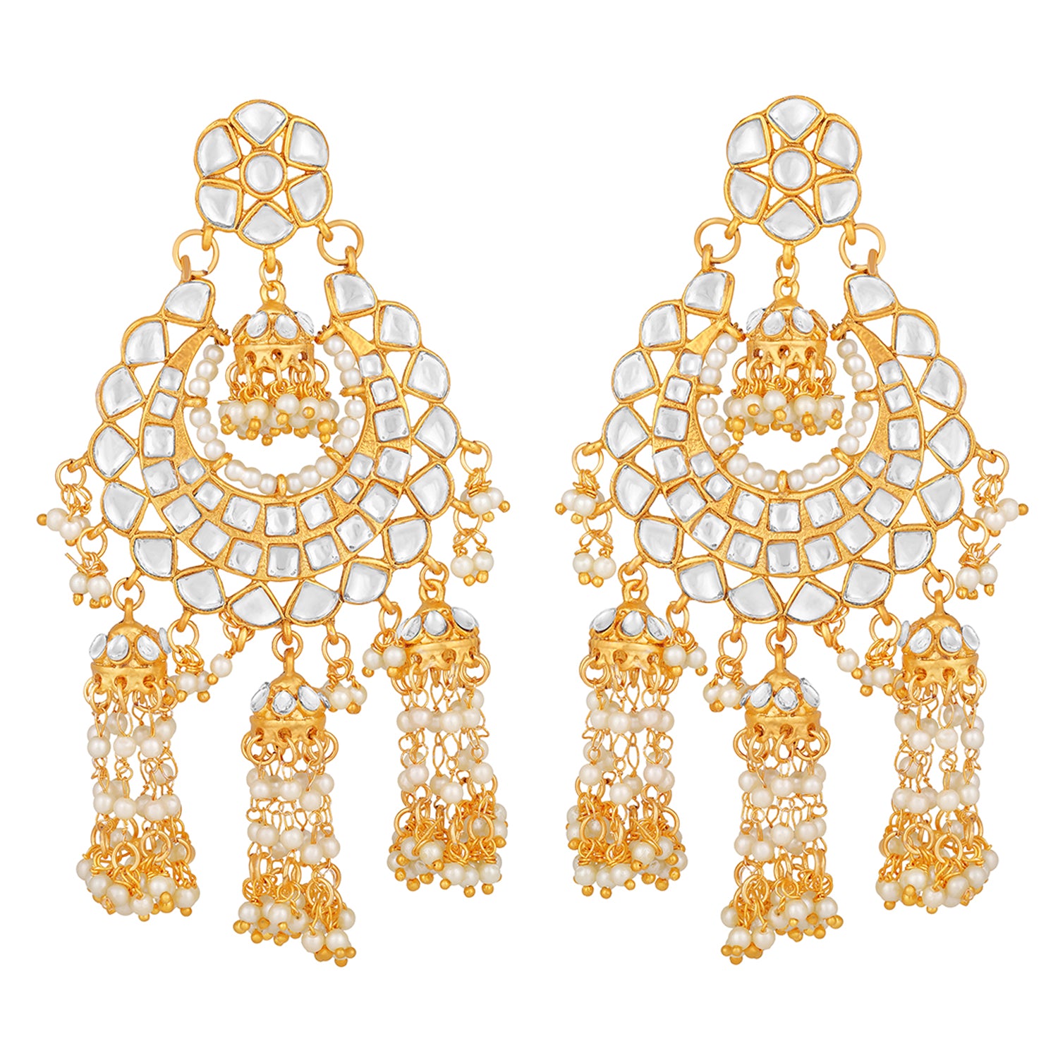 Gold Plated Kundan Dangle Jhumki Earrings