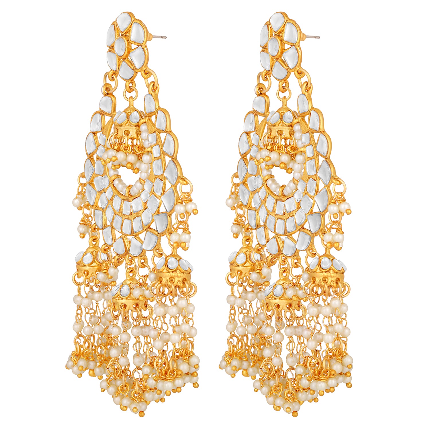 Gold Plated Kundan Dangle Jhumki Earrings