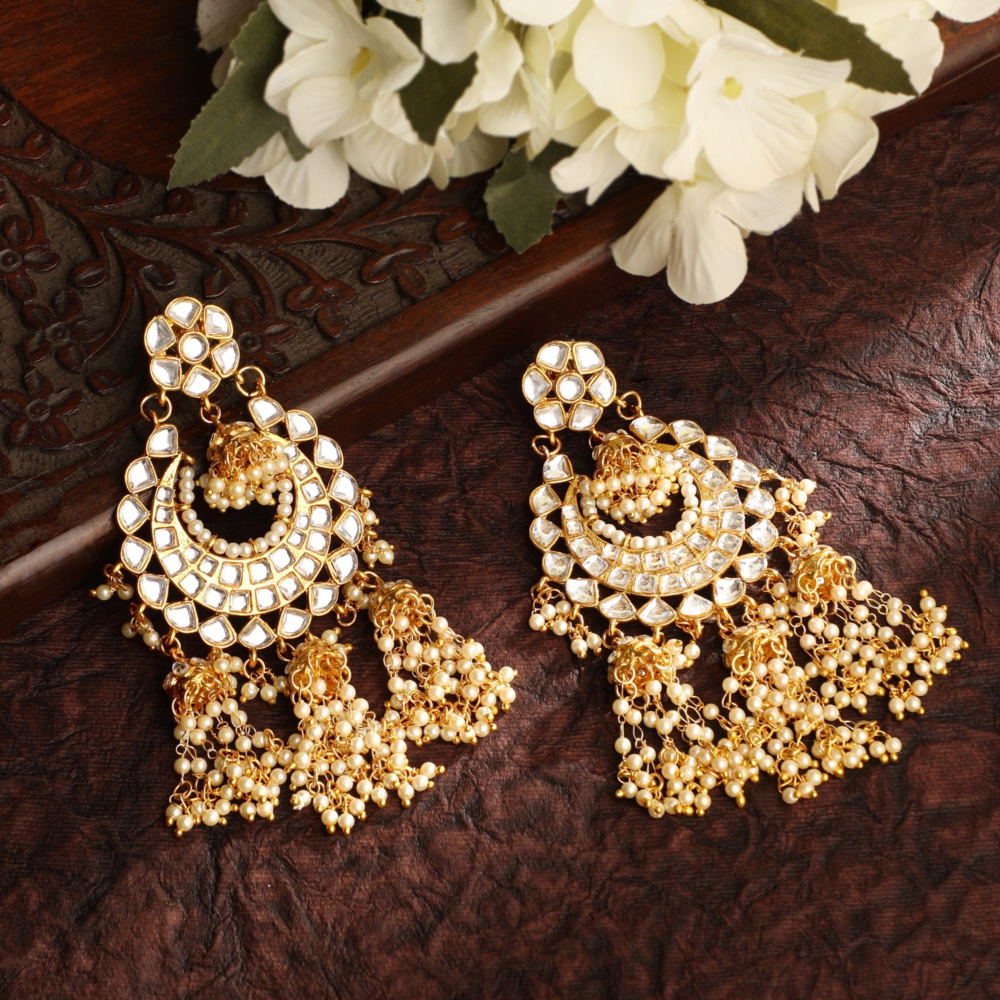 Gold Plated Kundan Dangle Jhumki Earrings