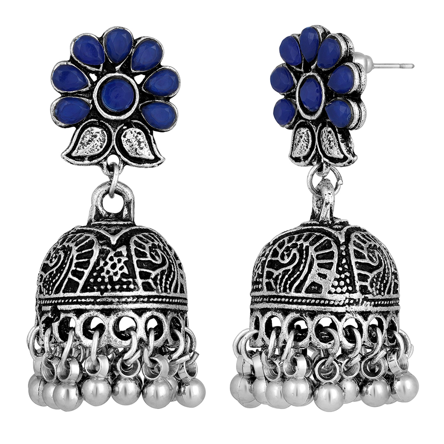 Ethnic Kundan Rhodium Plated Jhumki Earrings