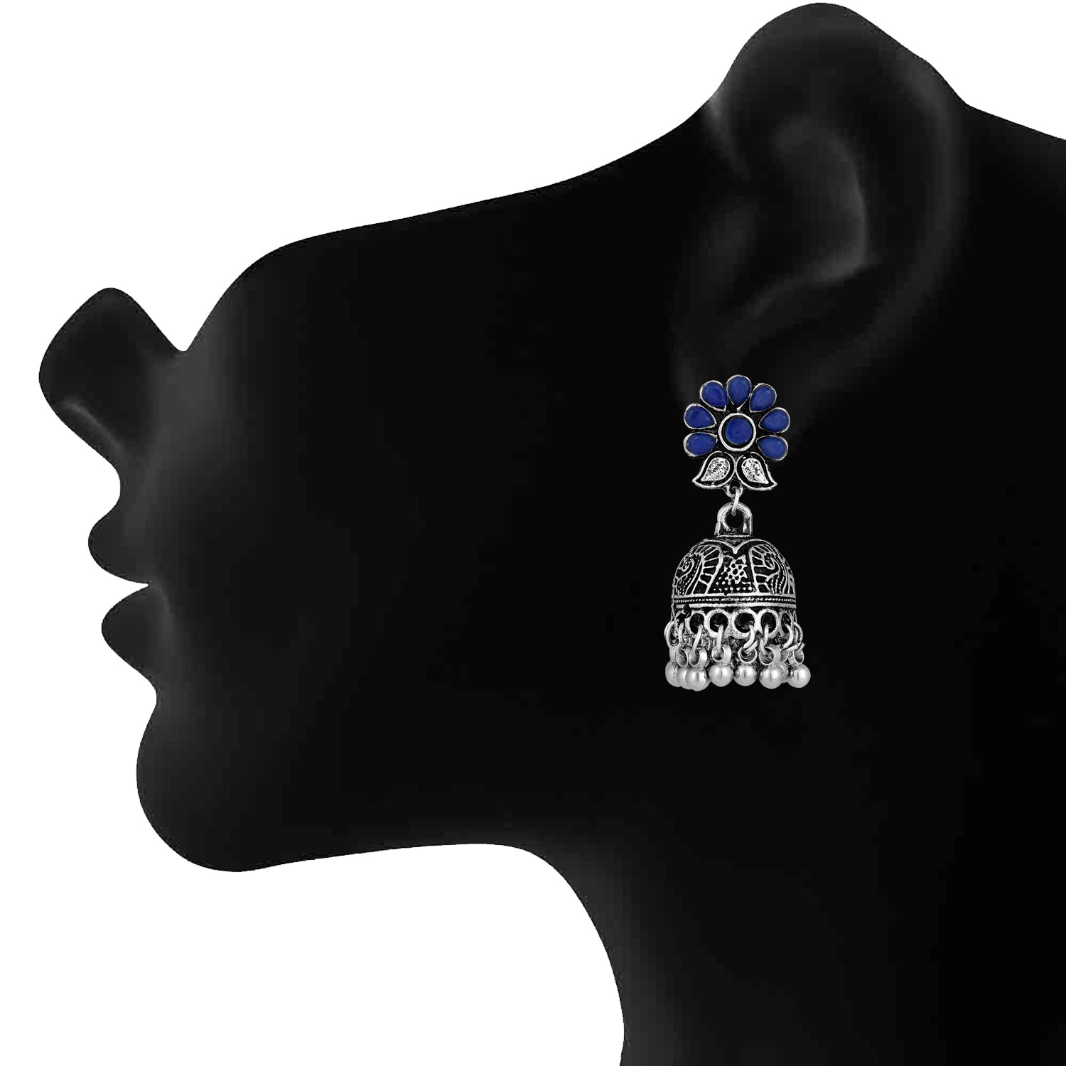 Ethnic Kundan Rhodium Plated Jhumki Earrings