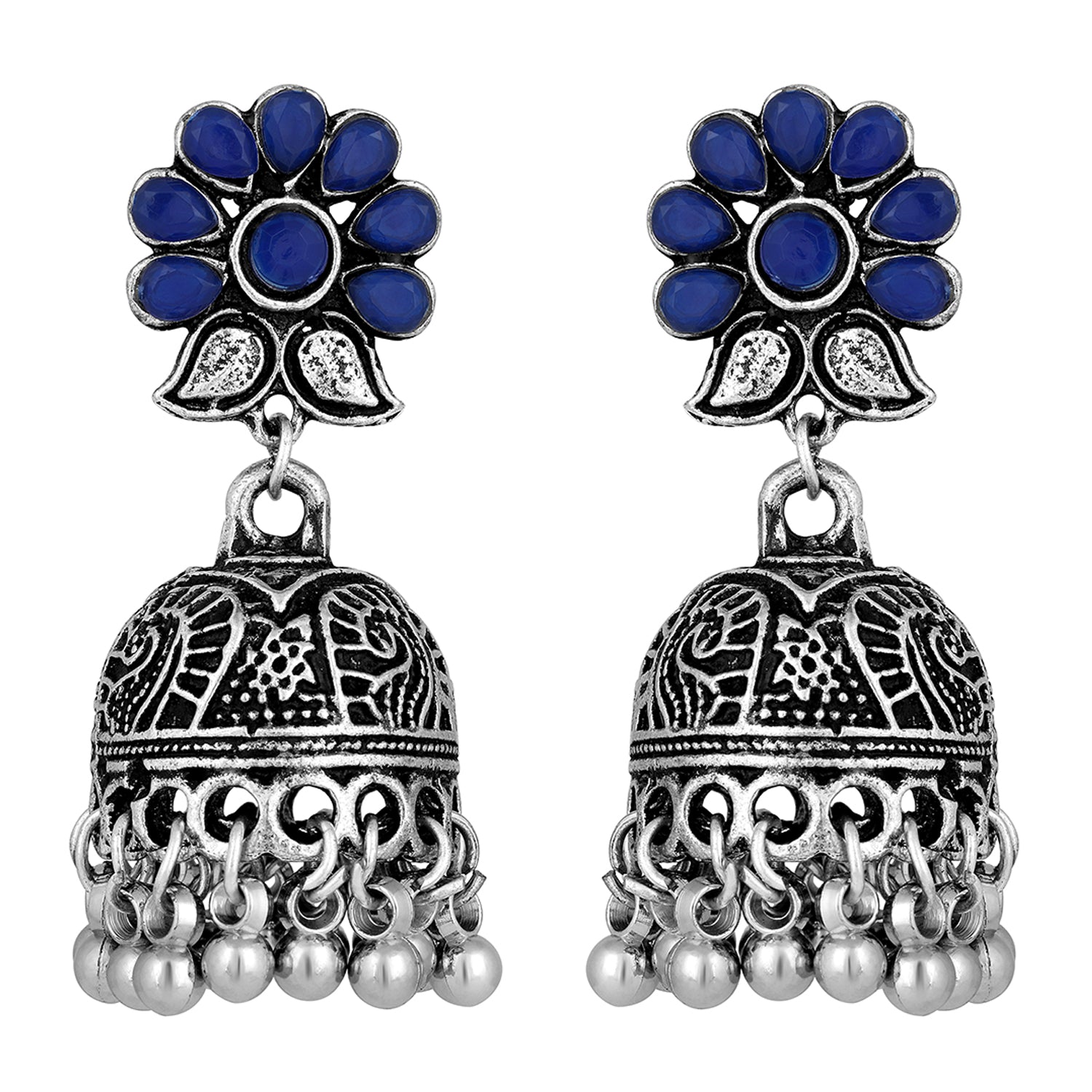 Ethnic Kundan Rhodium Plated Jhumki Earrings
