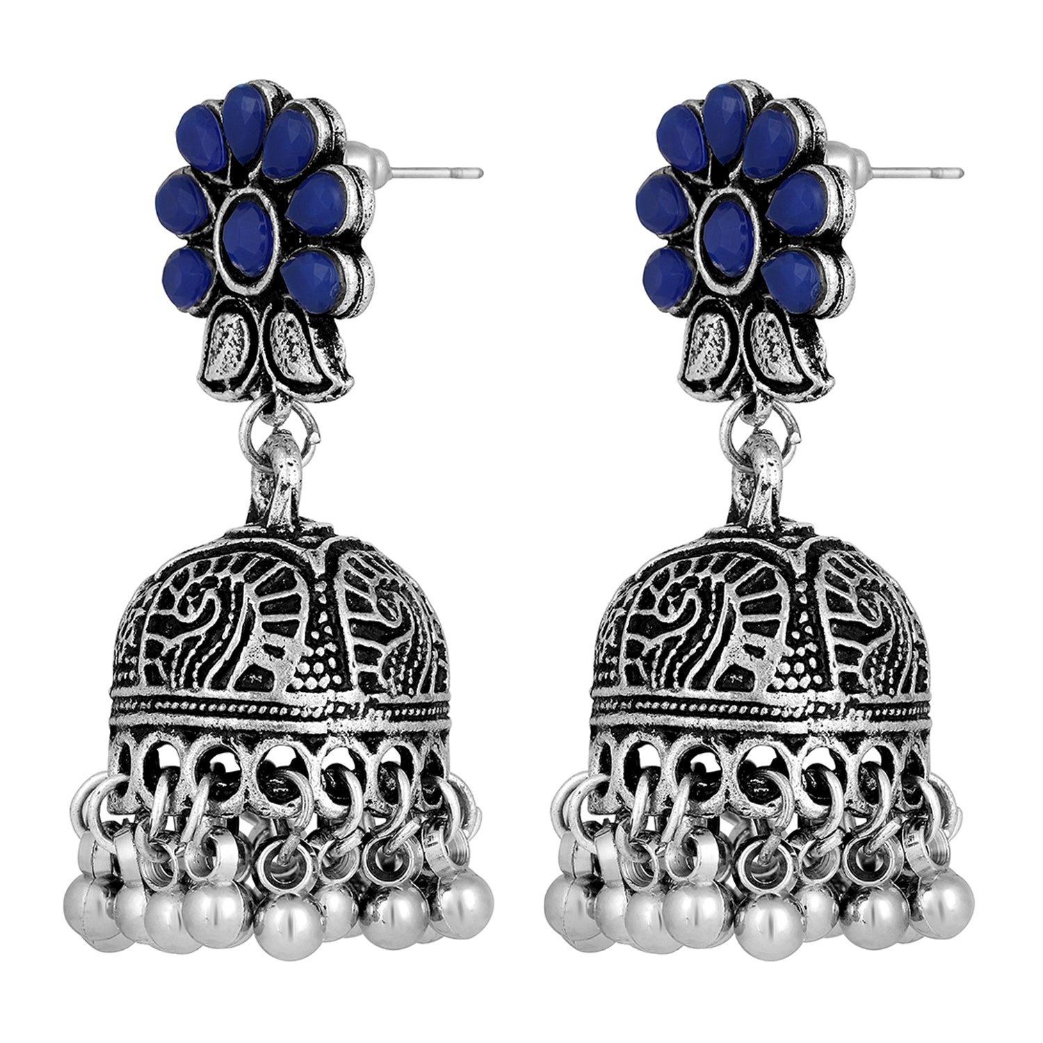 Ethnic Kundan Rhodium Plated Jhumki Earrings