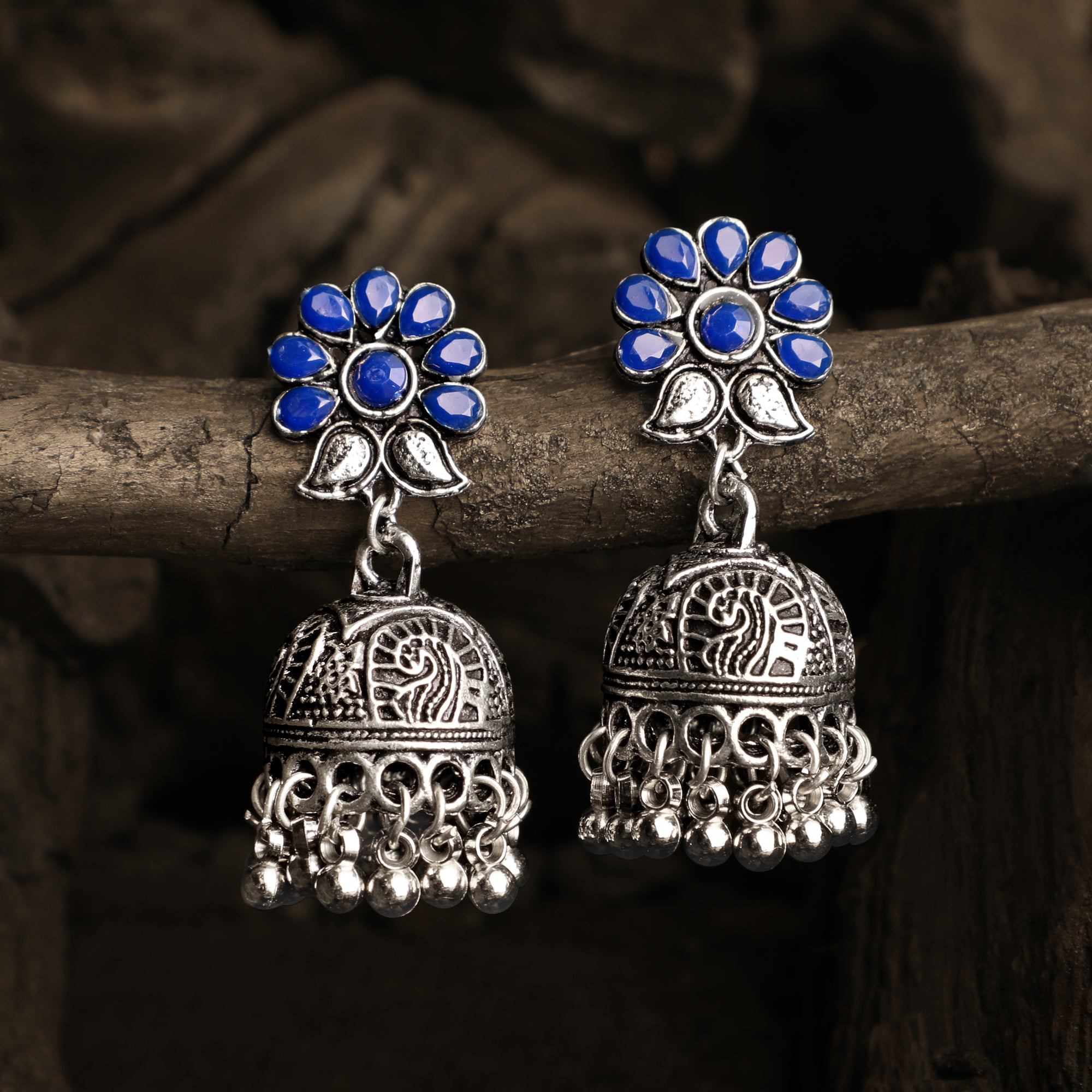 Ethnic Kundan Rhodium Plated Jhumki Earrings