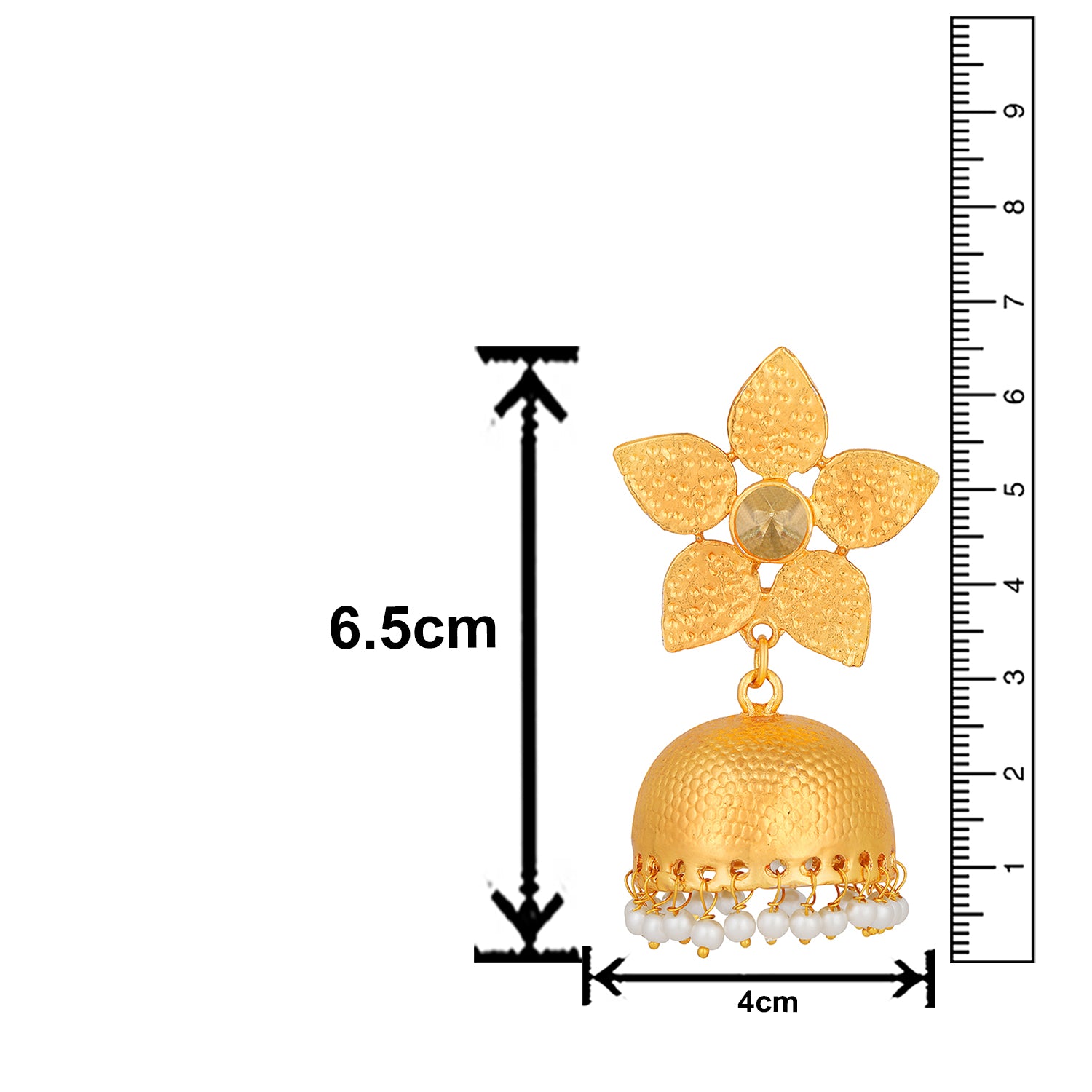 Floral Shape Gold Plated Jhumki Earrings with Kundan