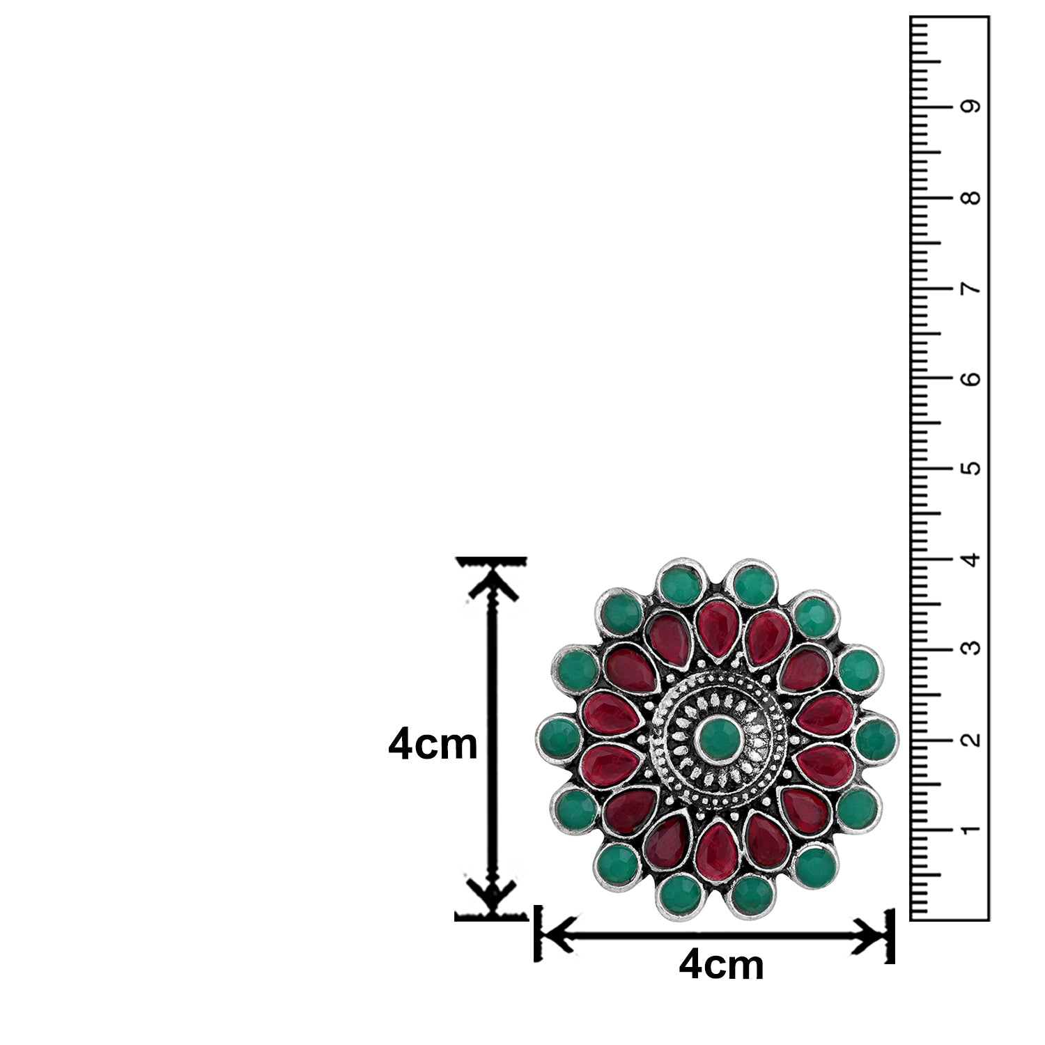 Gold Plated Ruby & Green Floral Traditional Stud Earrings