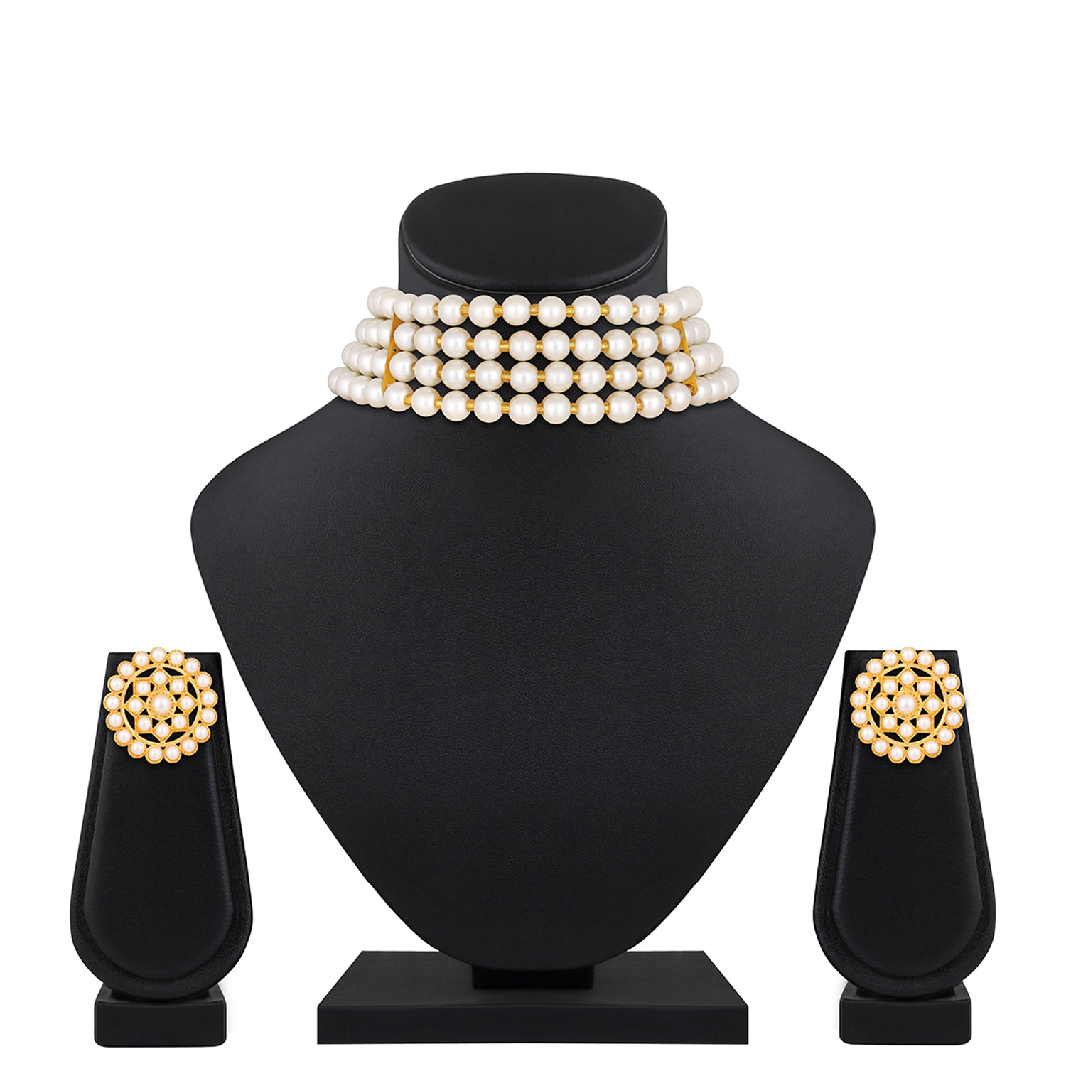 Gold Plated White Pearl Choker Necklace Set