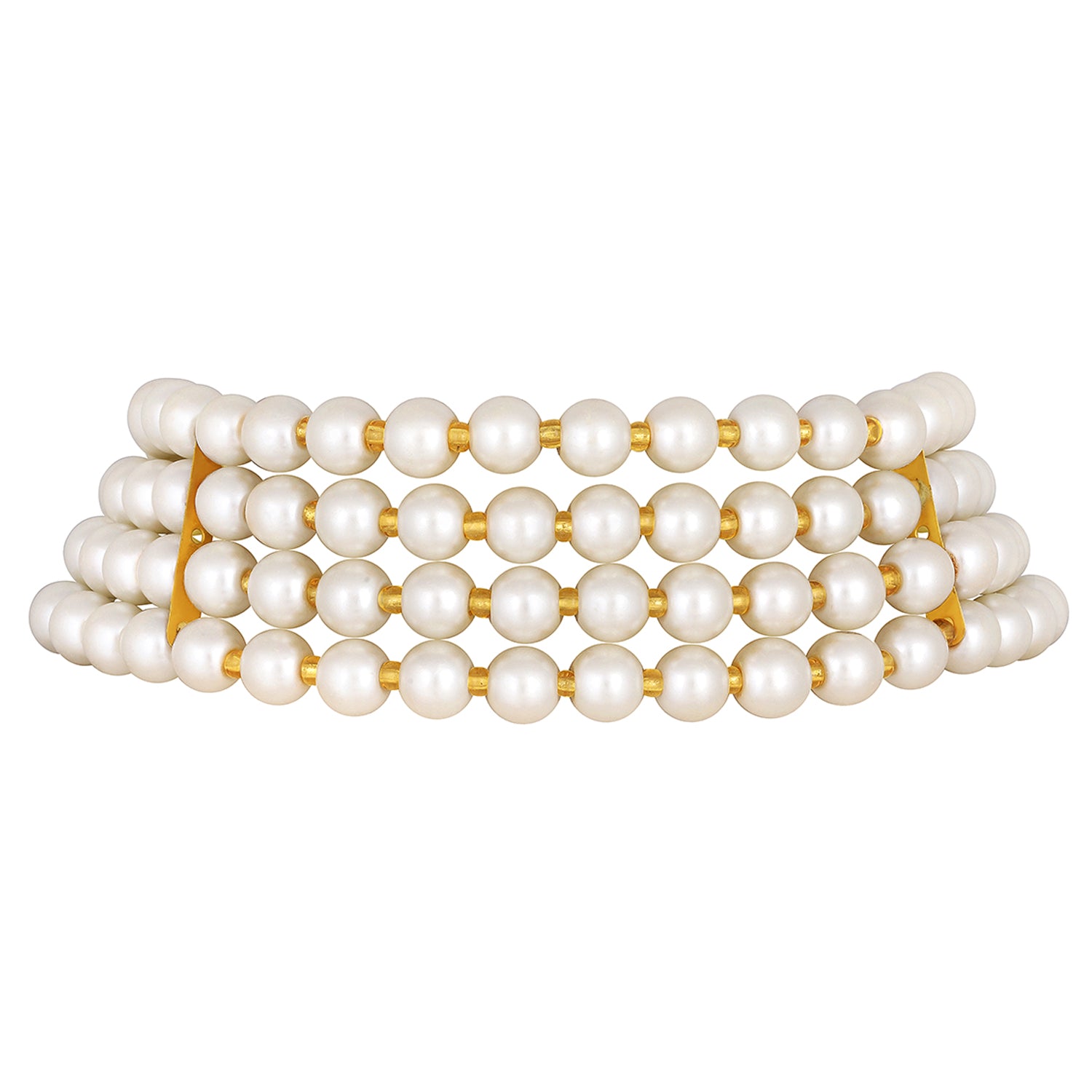 Gold Plated White Pearl Choker Necklace Set