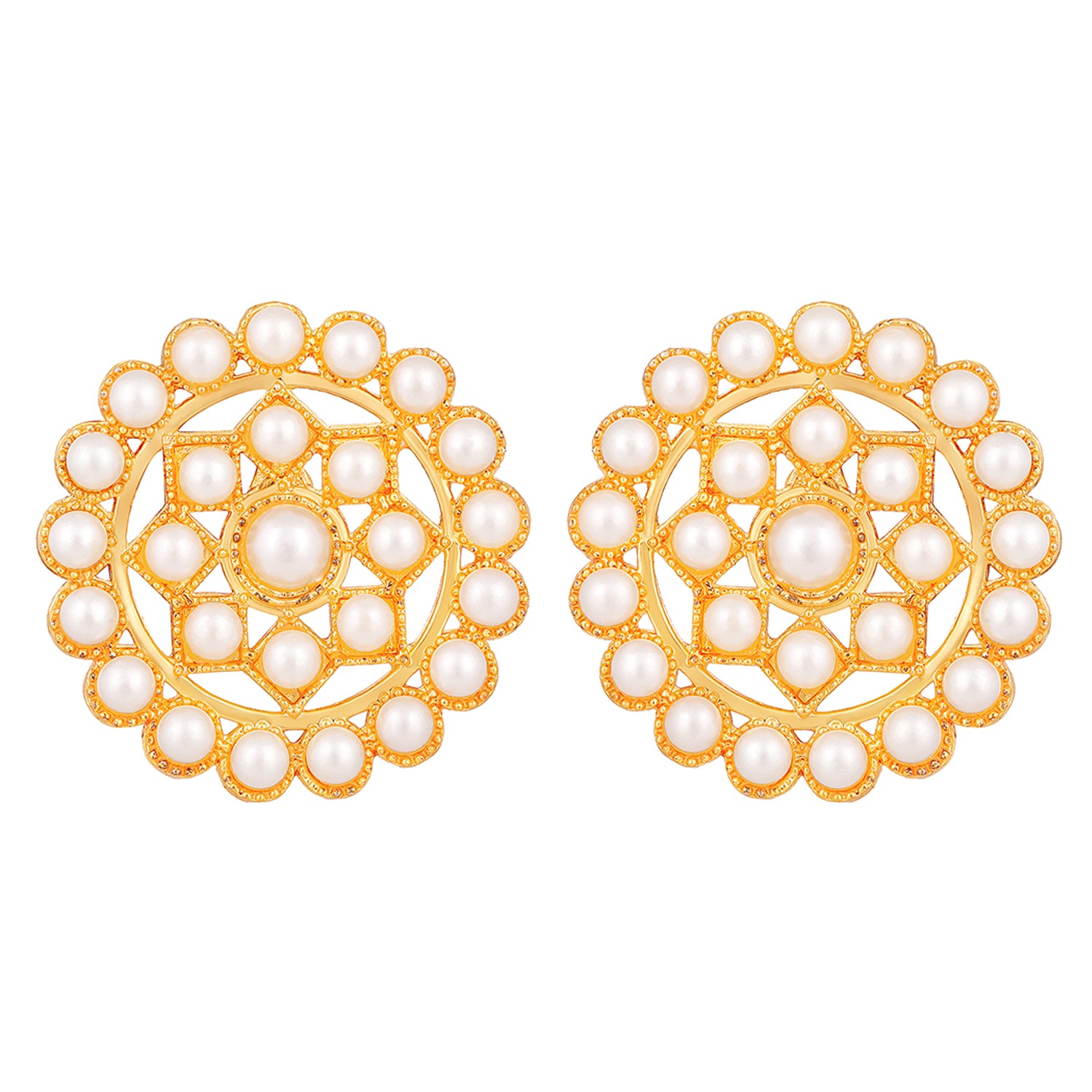 Gold Plated White Pearl Choker Necklace Set