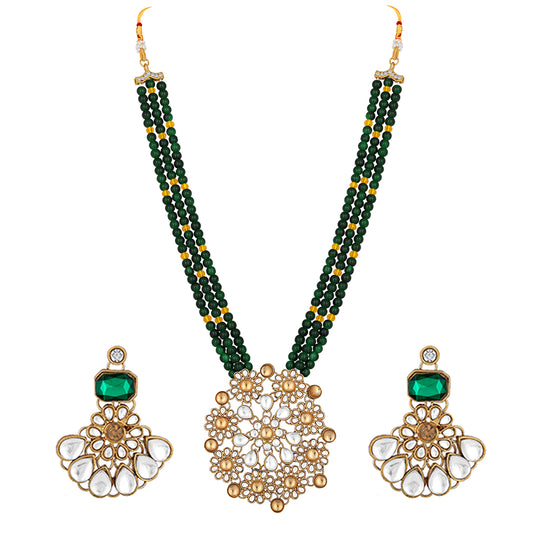 Gold Plated Multi Strand Green Necklace Set