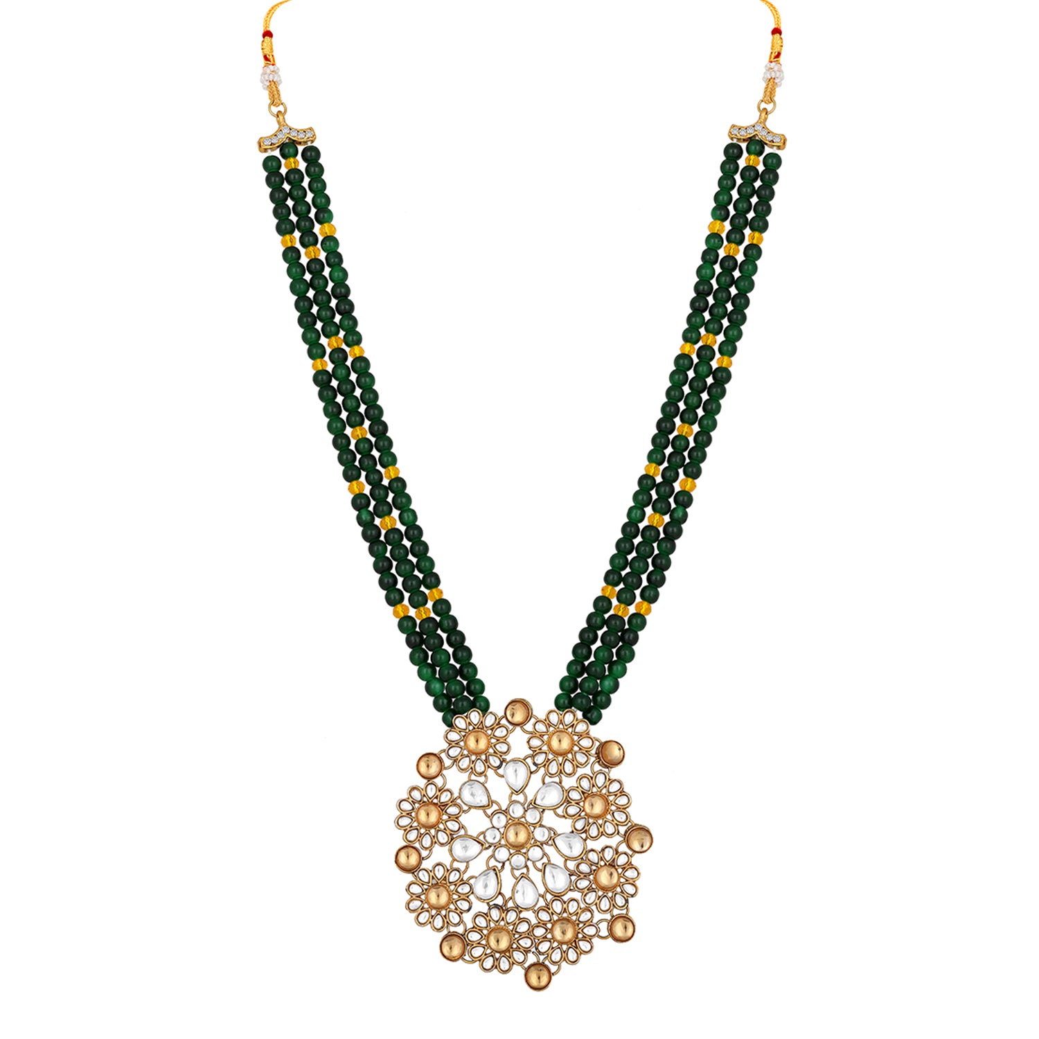 Gold Plated Multi Strand Green Necklace Set