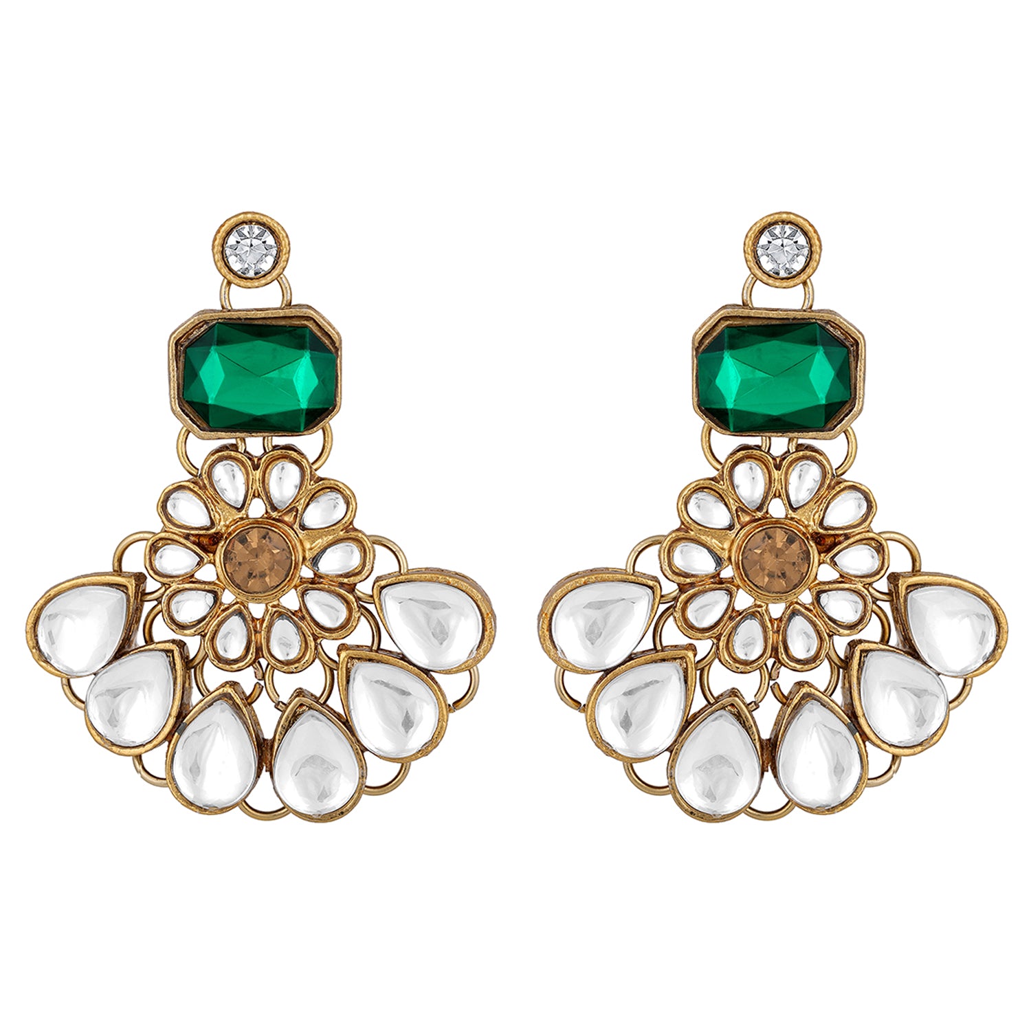 Gold Plated Multi Strand Green Necklace Set