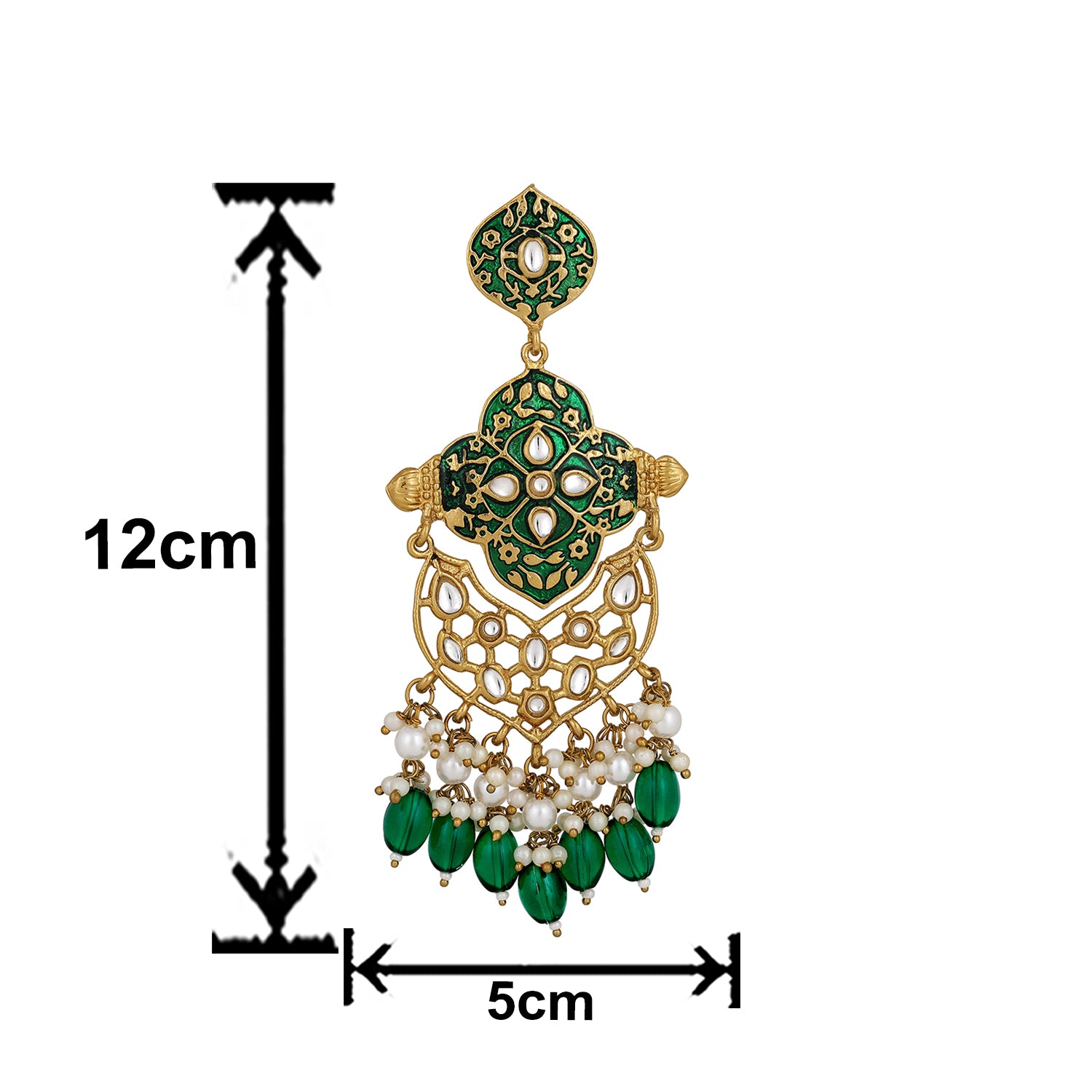 Green & White Kundan Meenakari Work Dangle Earrings