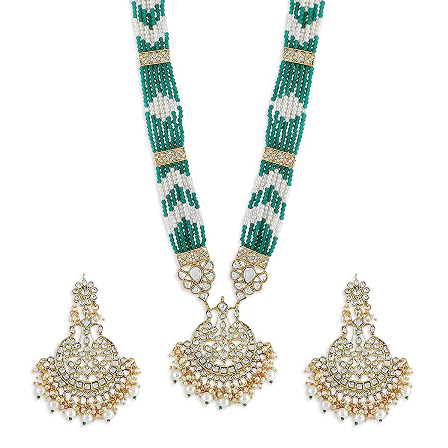 Green & White Kundan Necklace Set