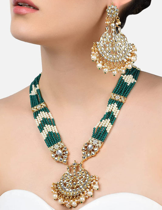 Green & White Kundan Necklace Set
