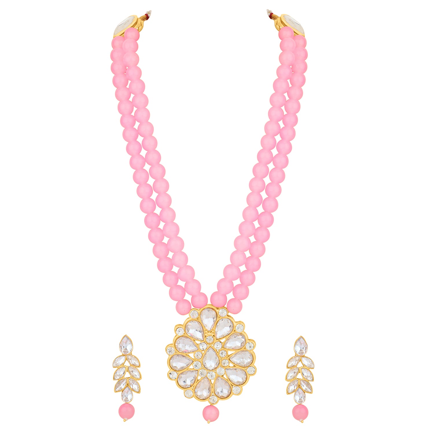 Gold Plated White Kundan Long Necklace Set