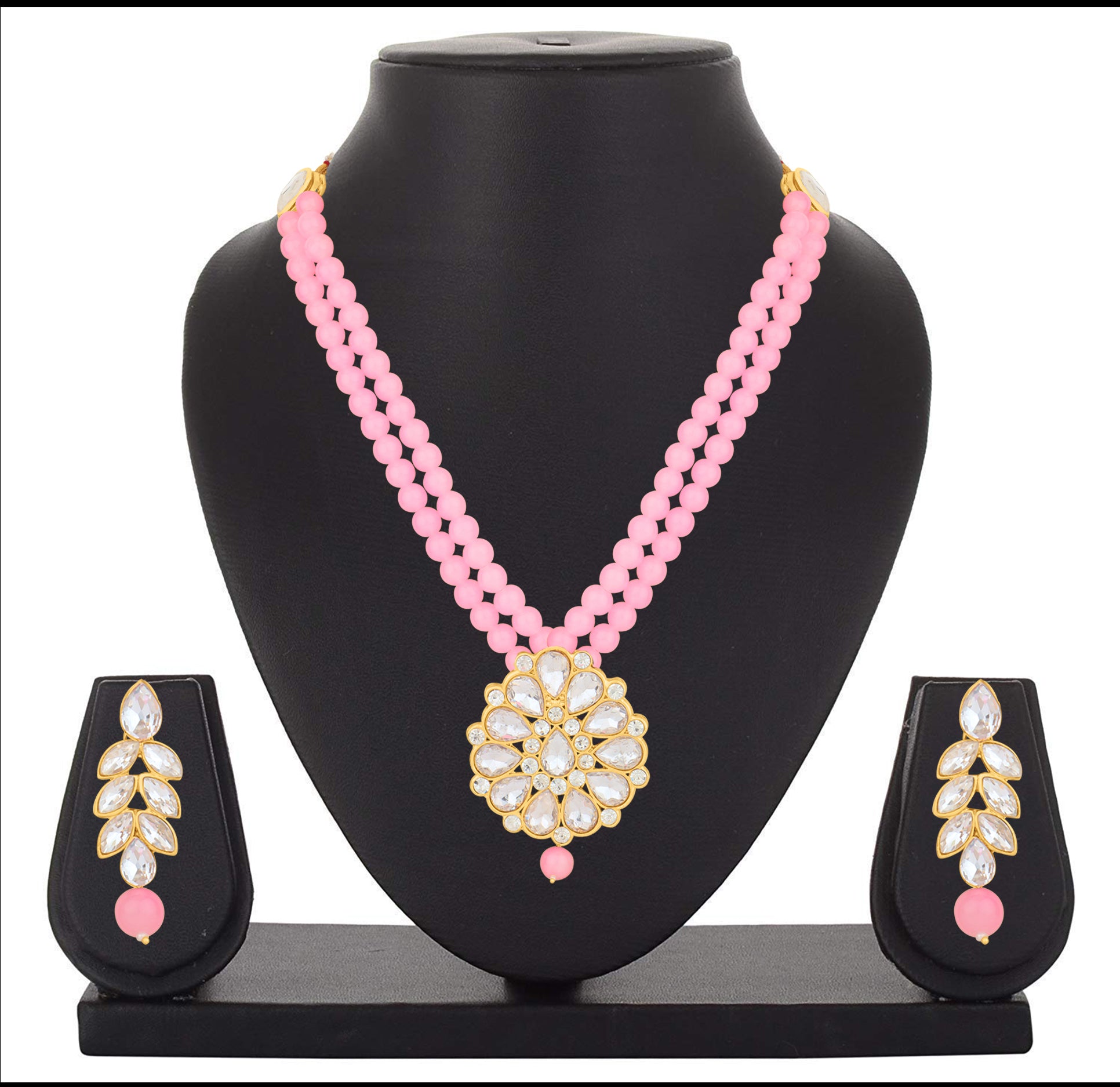 Gold Plated White Kundan Long Necklace Set
