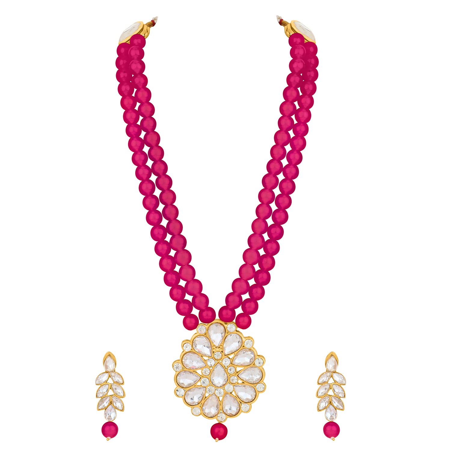 Gold Plated White Kundan Long Necklace Set