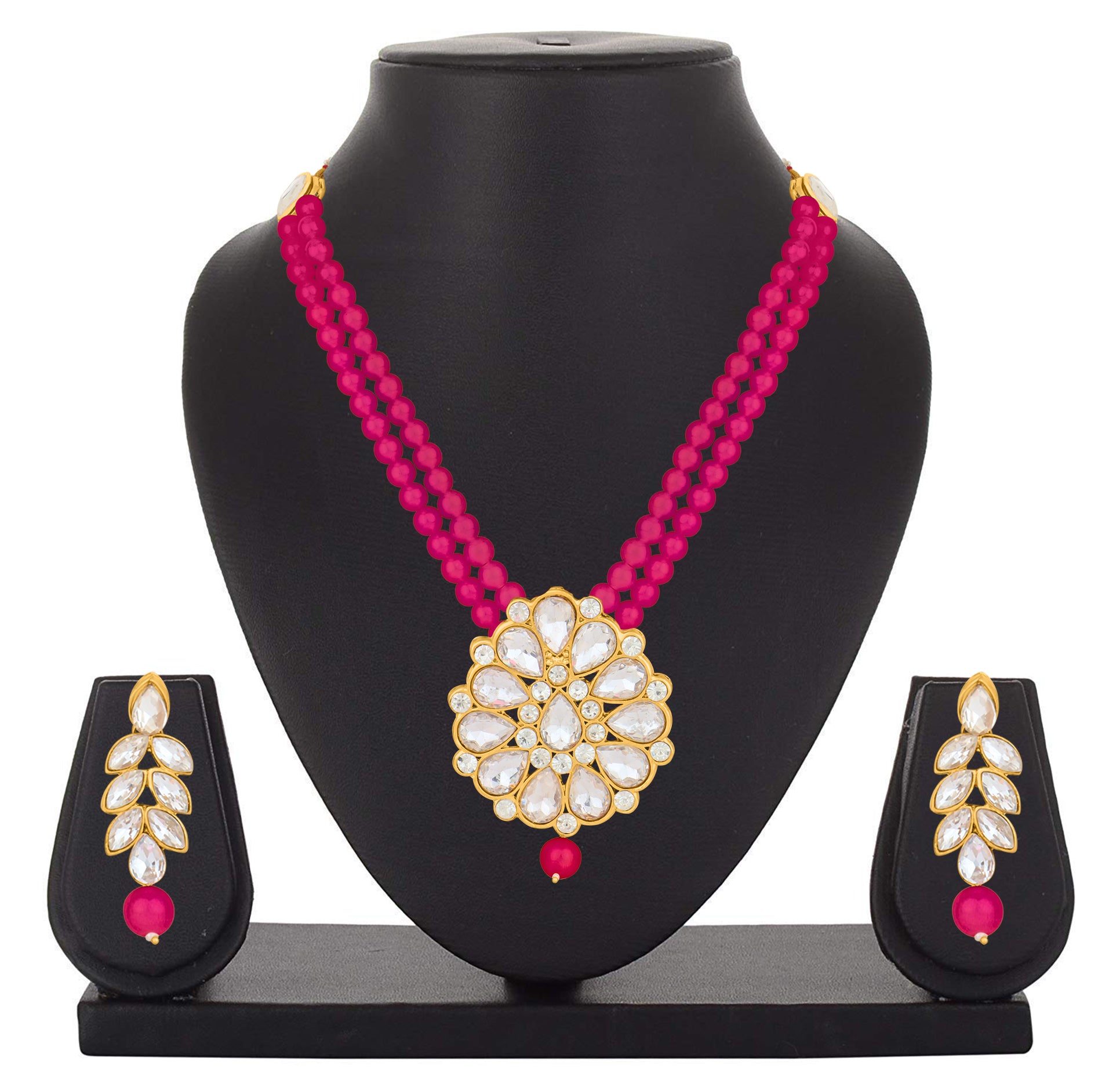 Gold Plated White Kundan Long Necklace Set