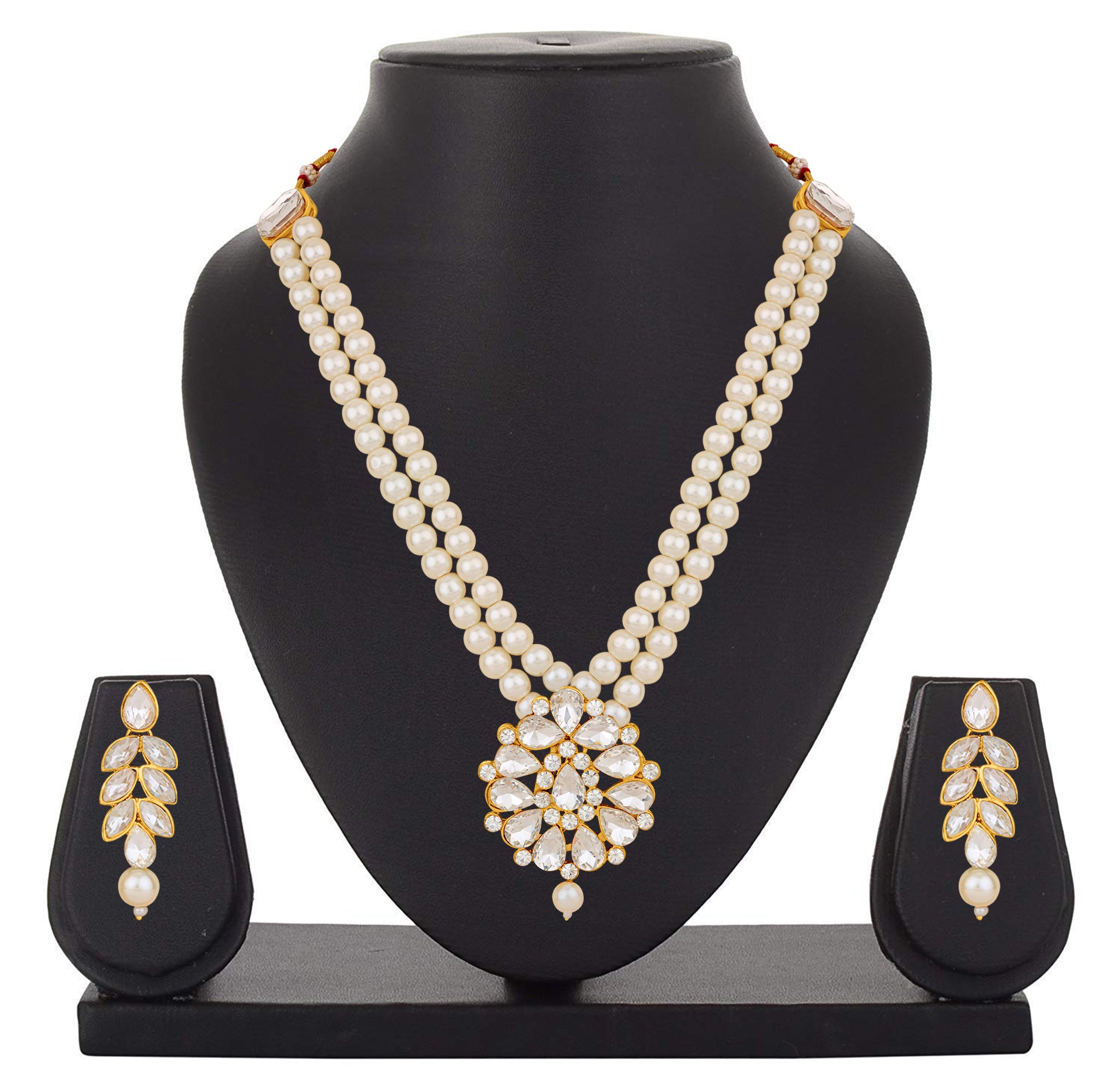 Gold Plated White Kundan Long Necklace Set