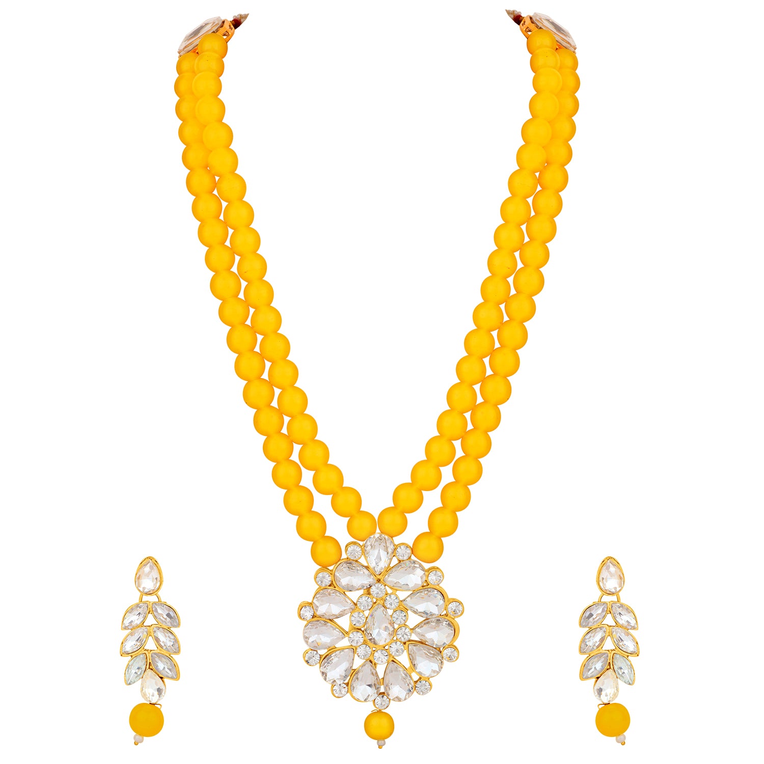 Gold Plated White Kundan Long Necklace Set