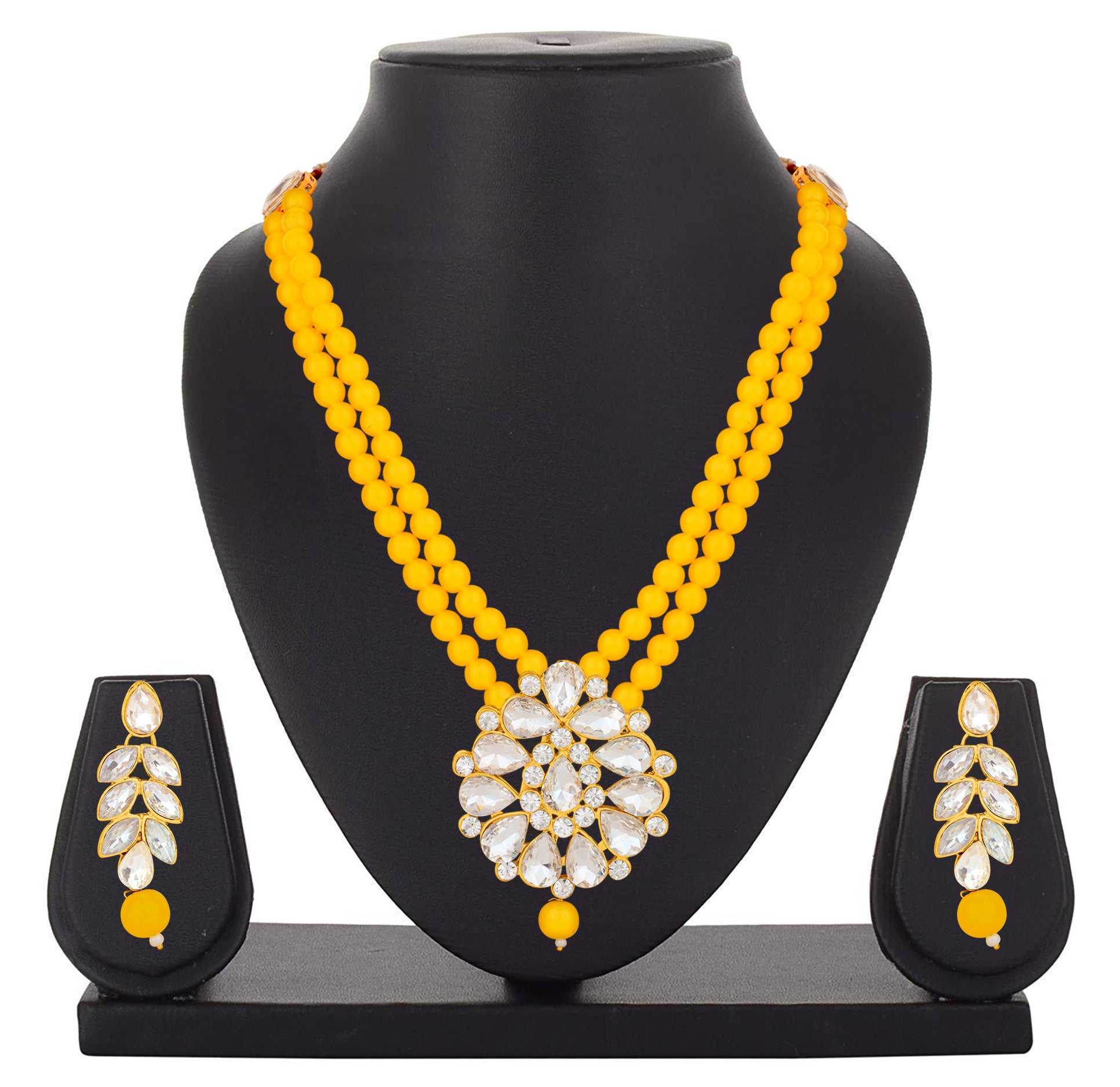 Gold Plated White Kundan Long Necklace Set
