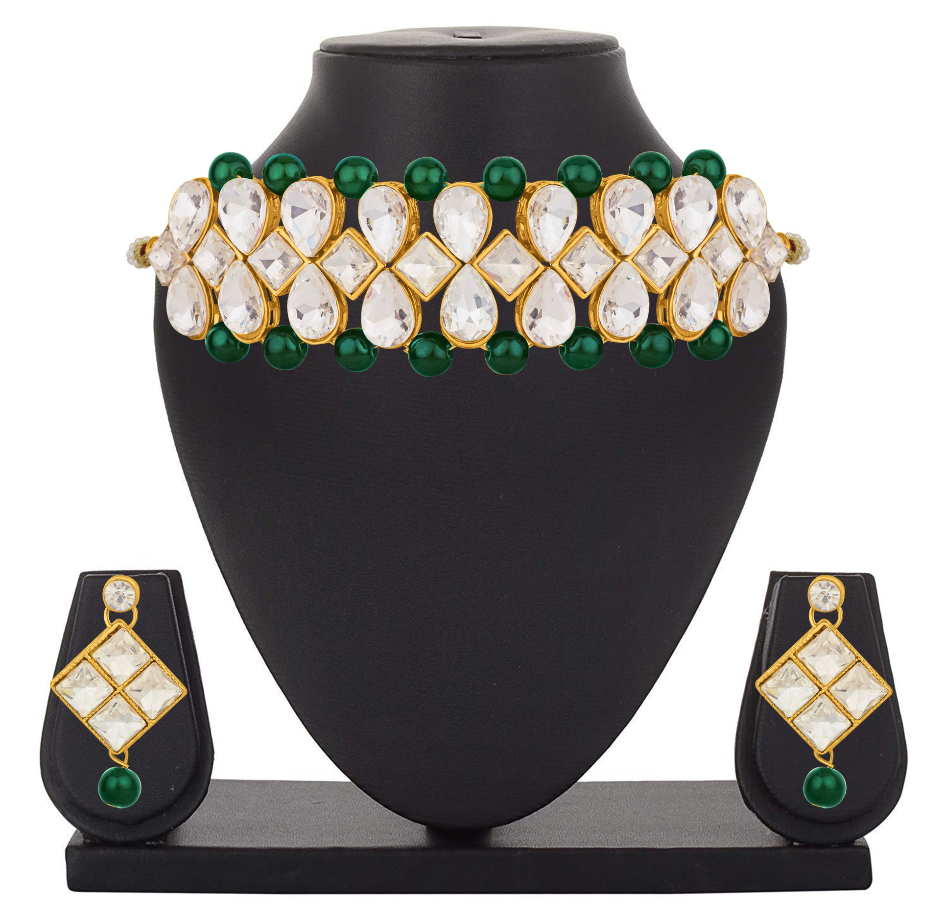 Gold Plated White Kundan Choker Necklace Set
