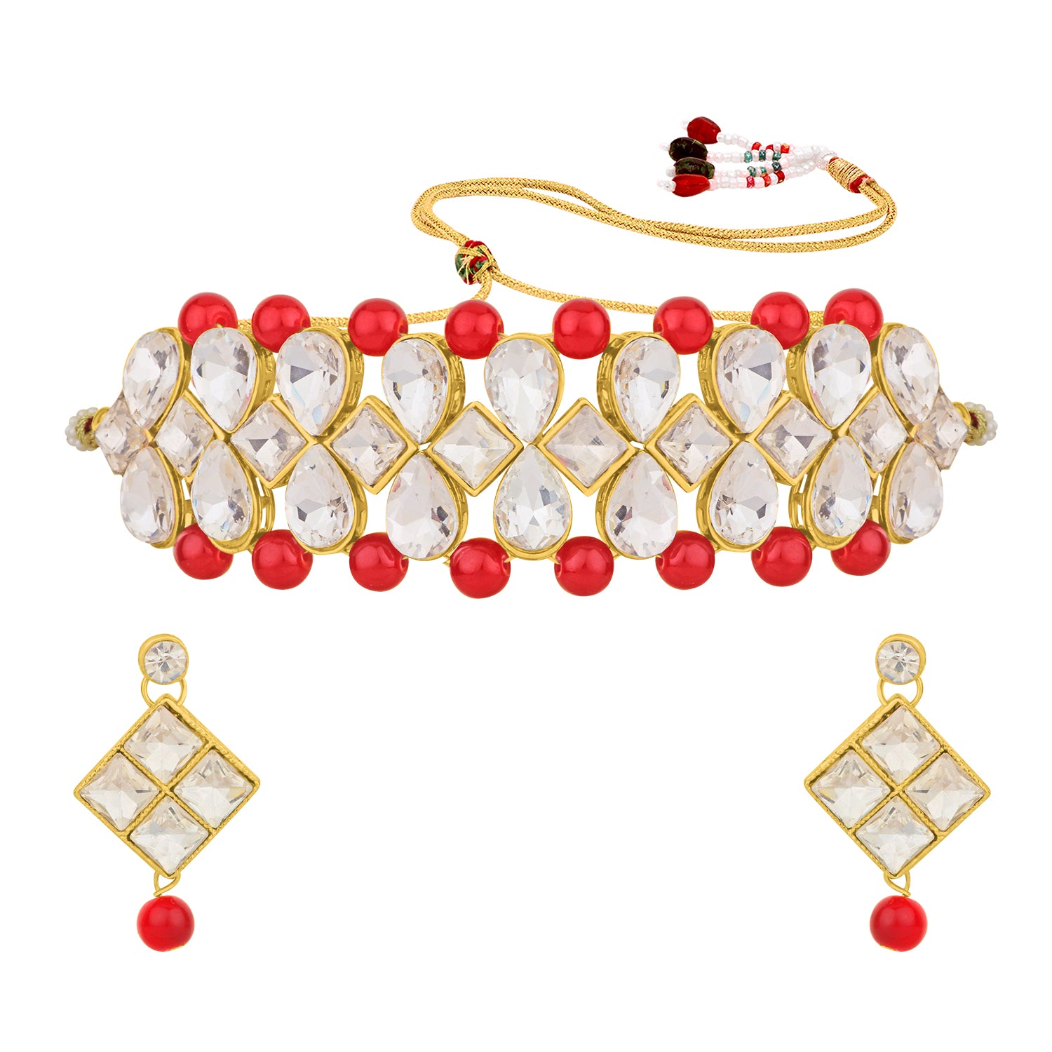 Gold Plated White Kundan Choker Necklace Set