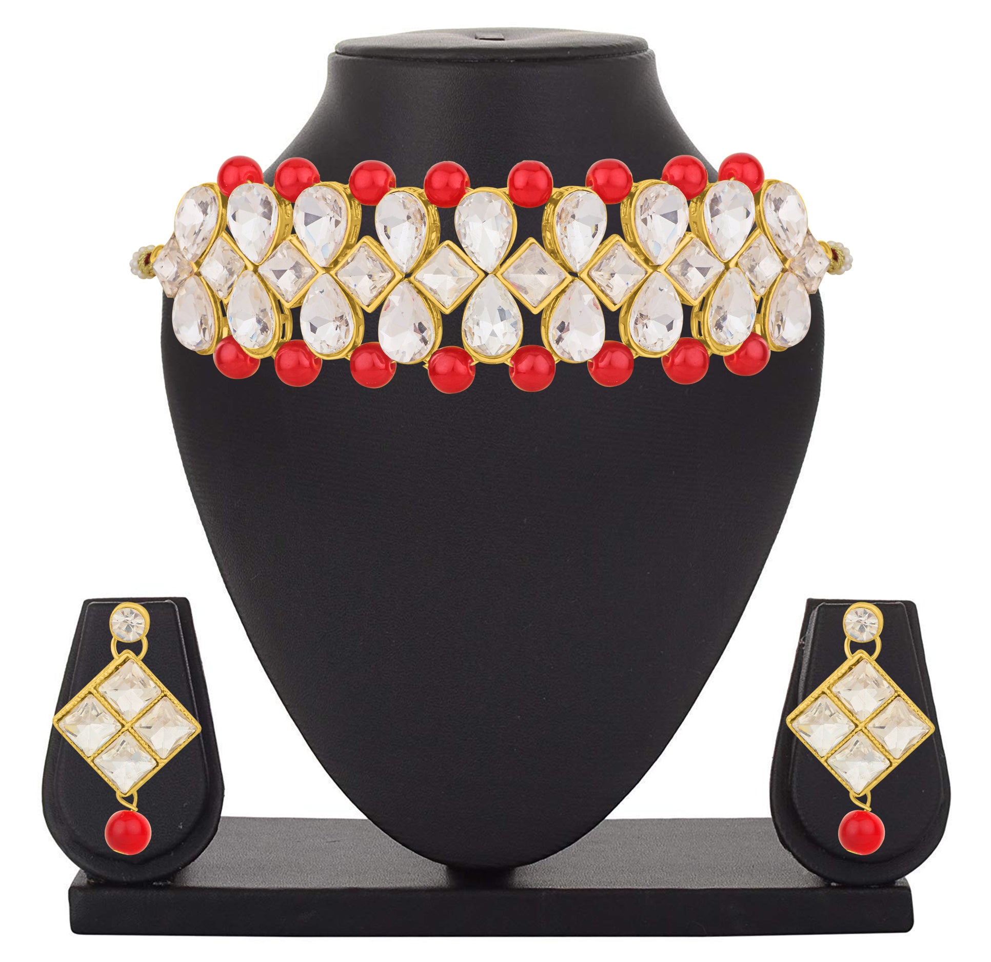 Gold Plated White Kundan Choker Necklace Set