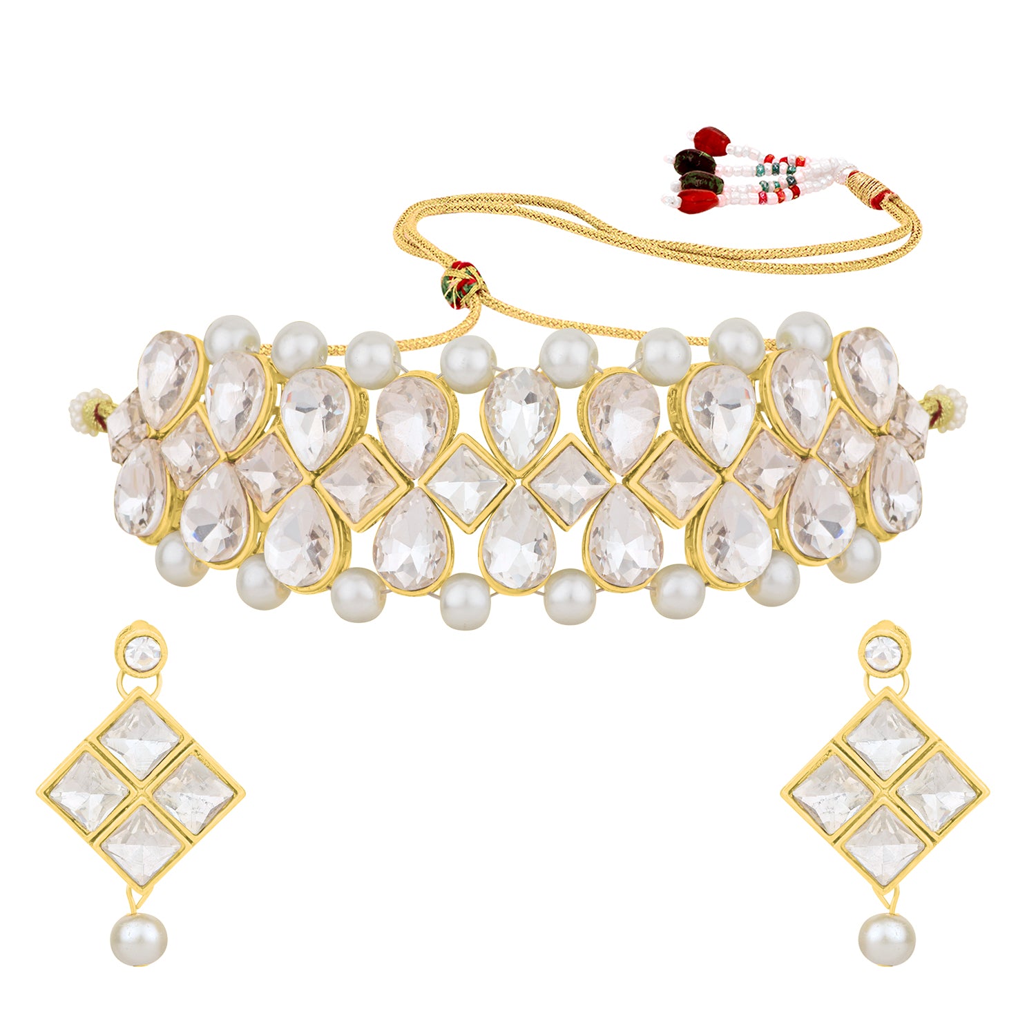 Gold Plated White Kundan Choker Necklace Set